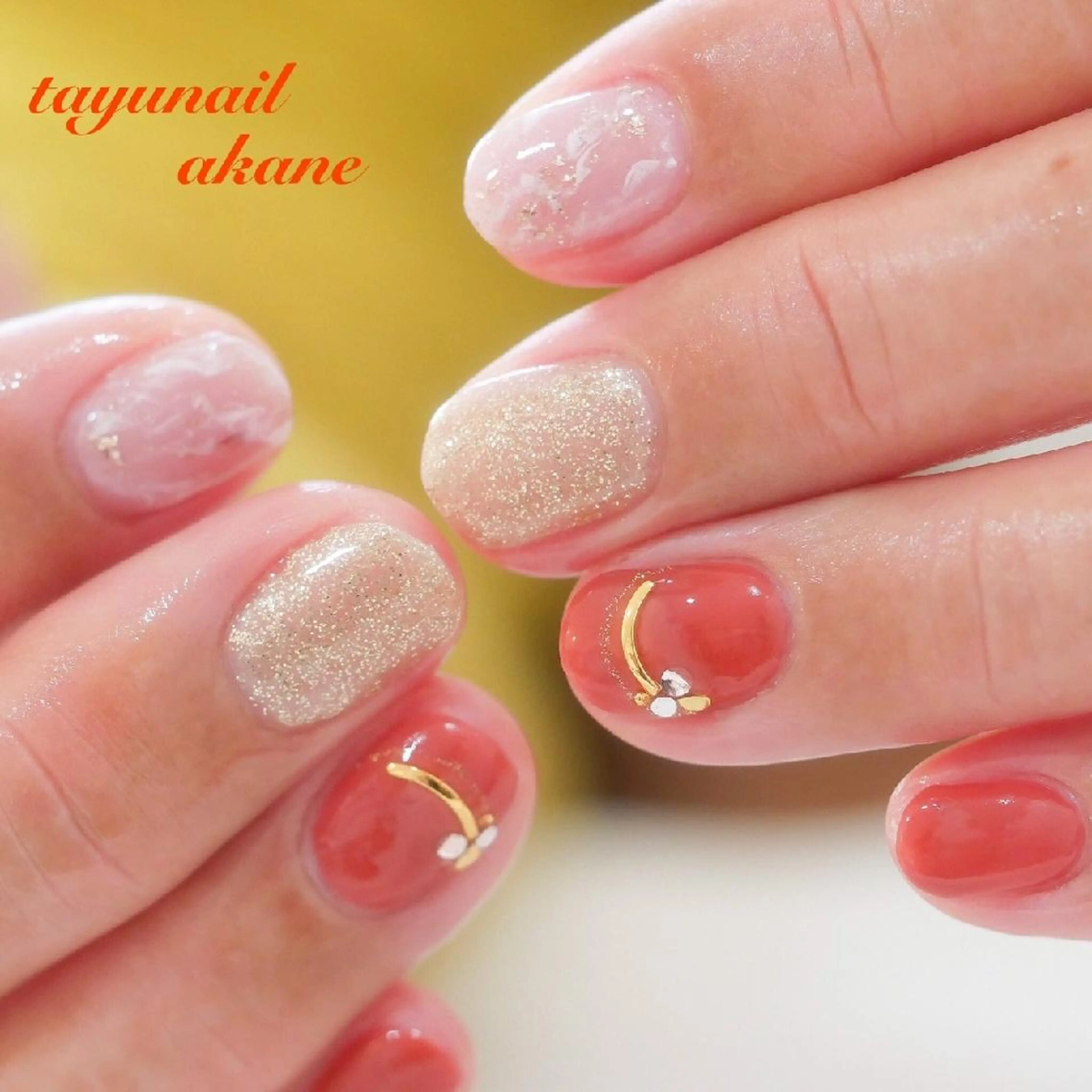 ネイル アートネイル ブルー ジェルネイル ゴールド ラメ(グリッター) ネイルサロン 【たゆnail】のネイルデザイン