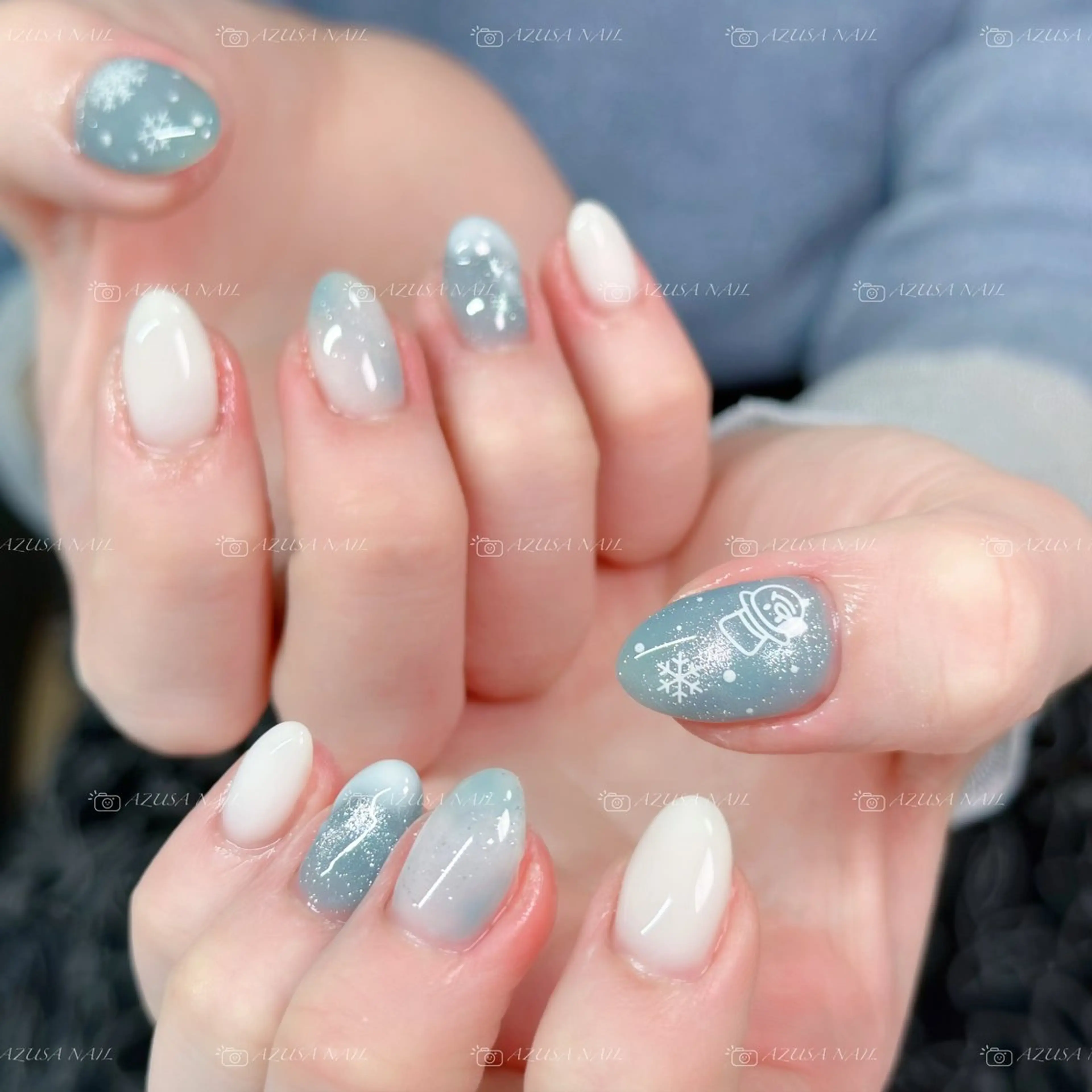 ネイル ブルー チークネイル フラッシュネイル フレンチネイル ラメ(グリッター) ハンドネイル 🧸自宅ネイル あずさのネイルデザイン