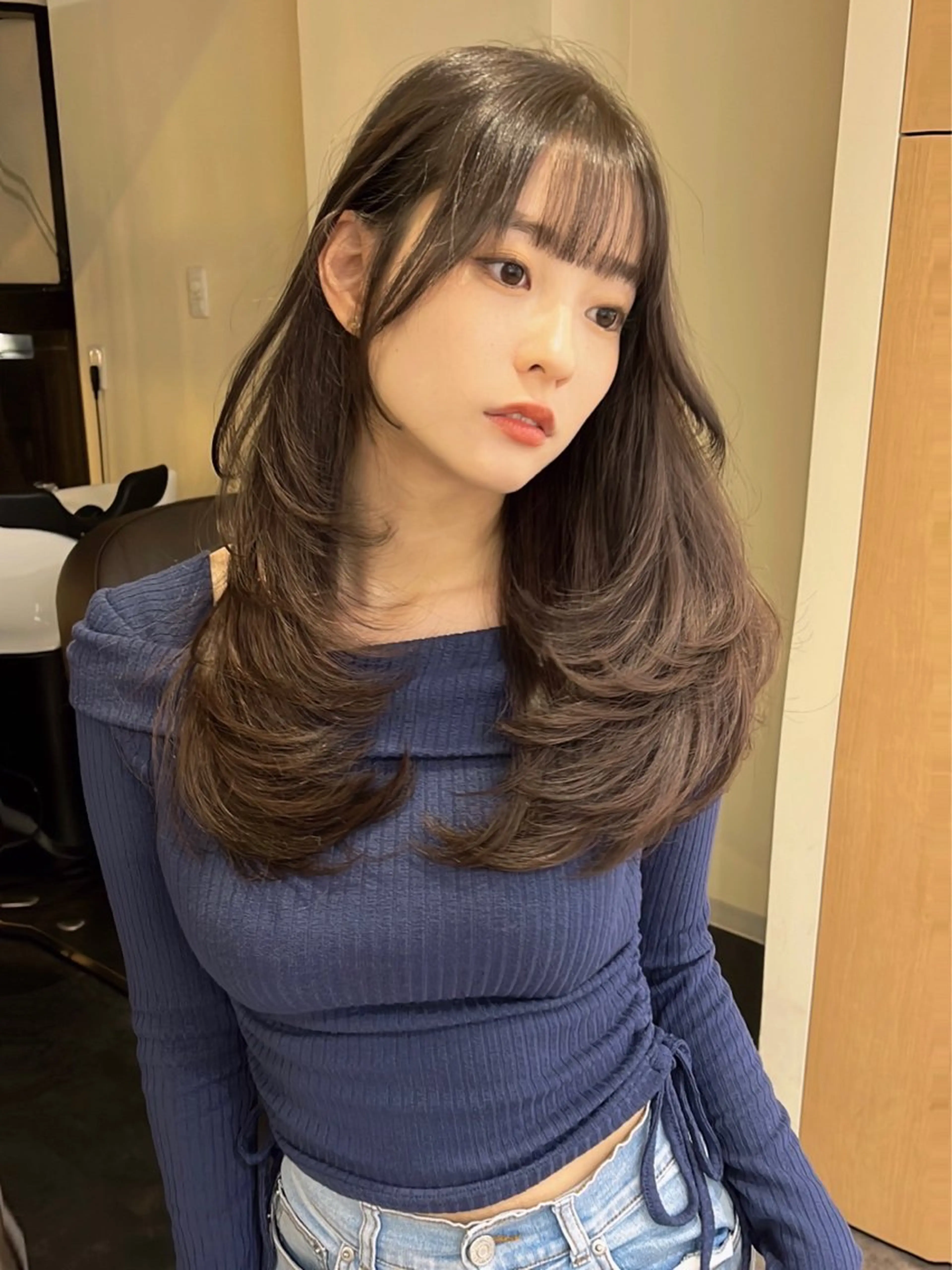 ロング レイヤーカット ブリーチなしWカラー /レイヤーカット大阪のヘアスタイル