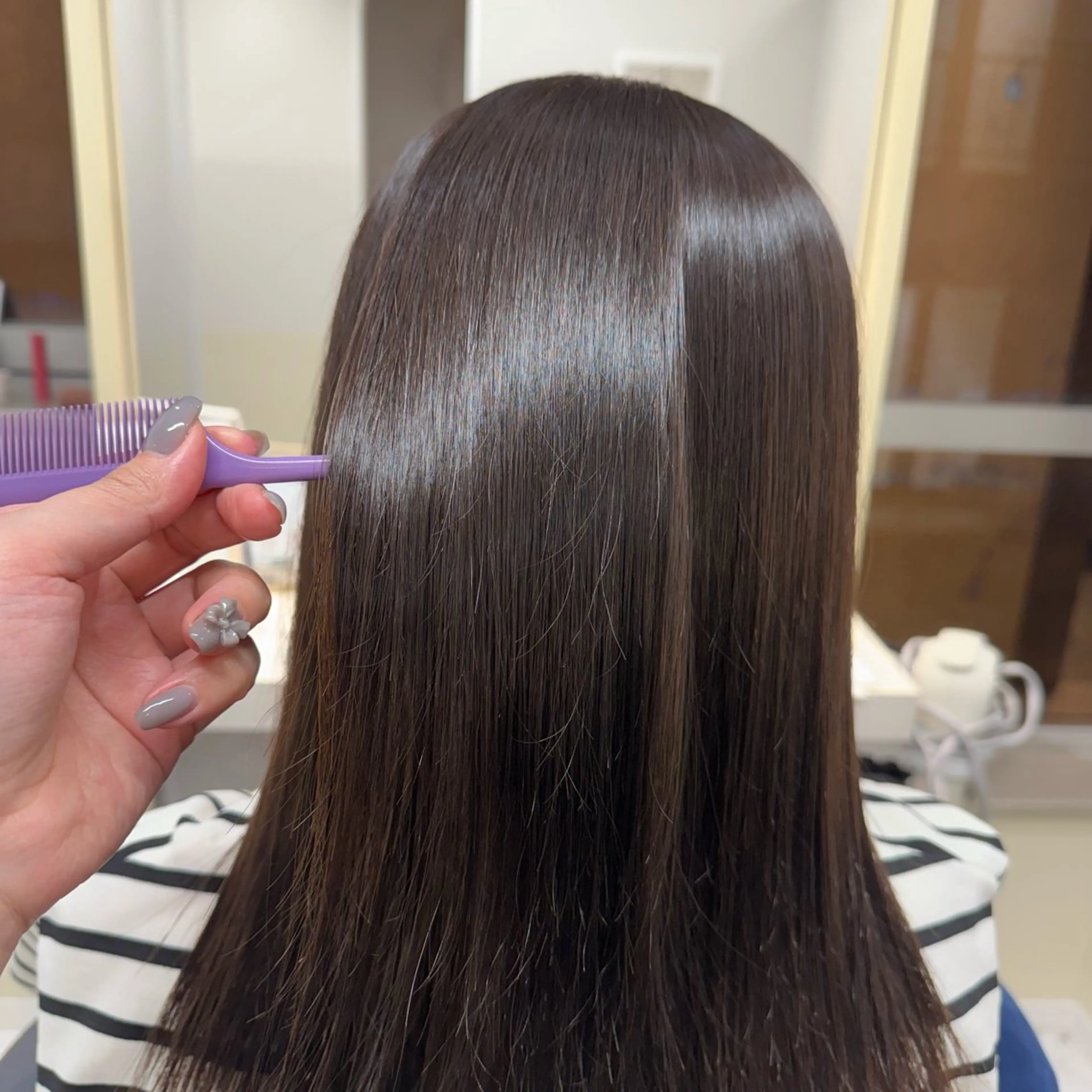 ミディアム 縮毛矯正 カット ヘアカラー 縮毛矯正 トリートメント 半個室サロン/透明感 /艶髪♡岸上 温♡のヘアスタイル