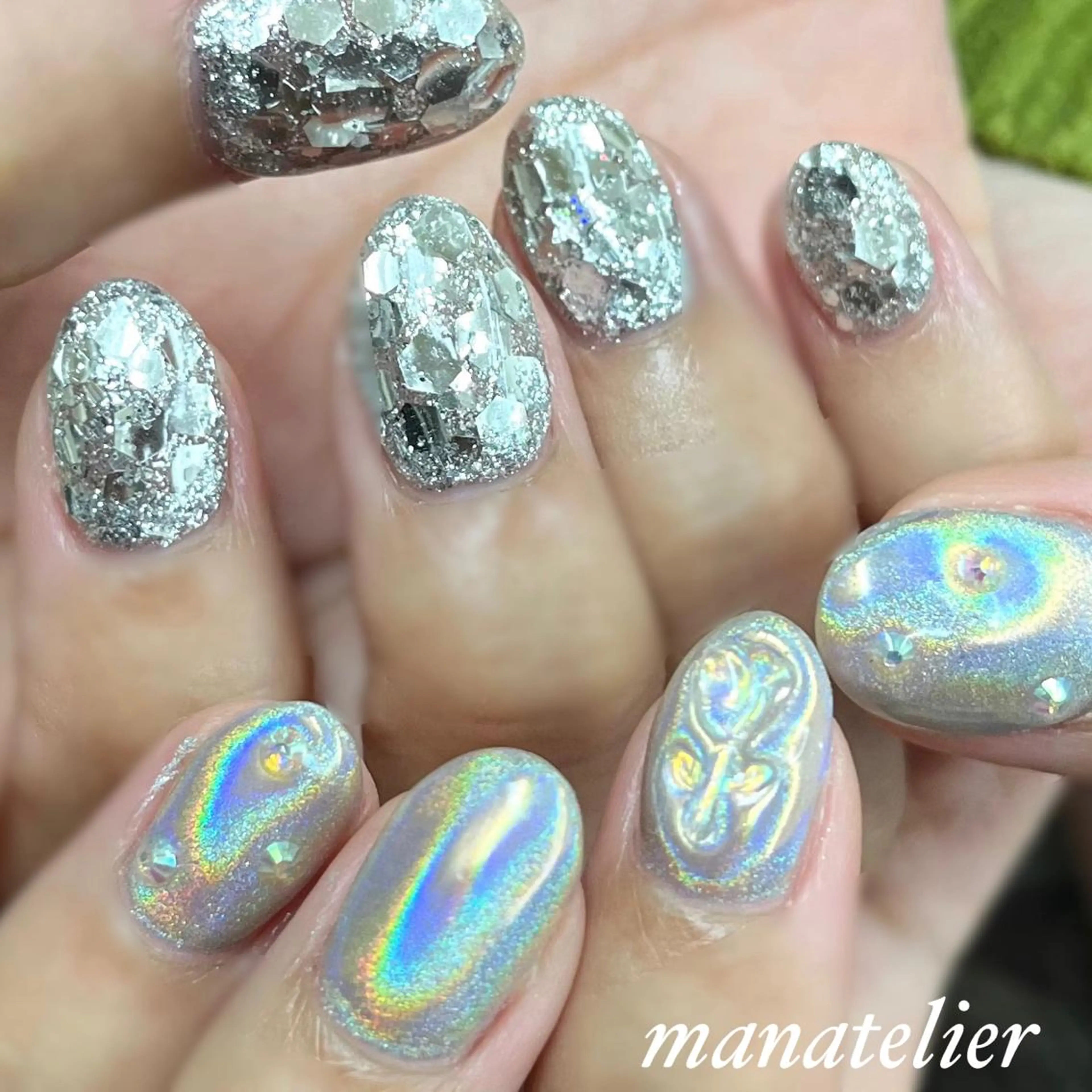 ネイル ホログラムネイル ミラーネイル ハンドネイル manatelier マナトリエのネイルデザイン