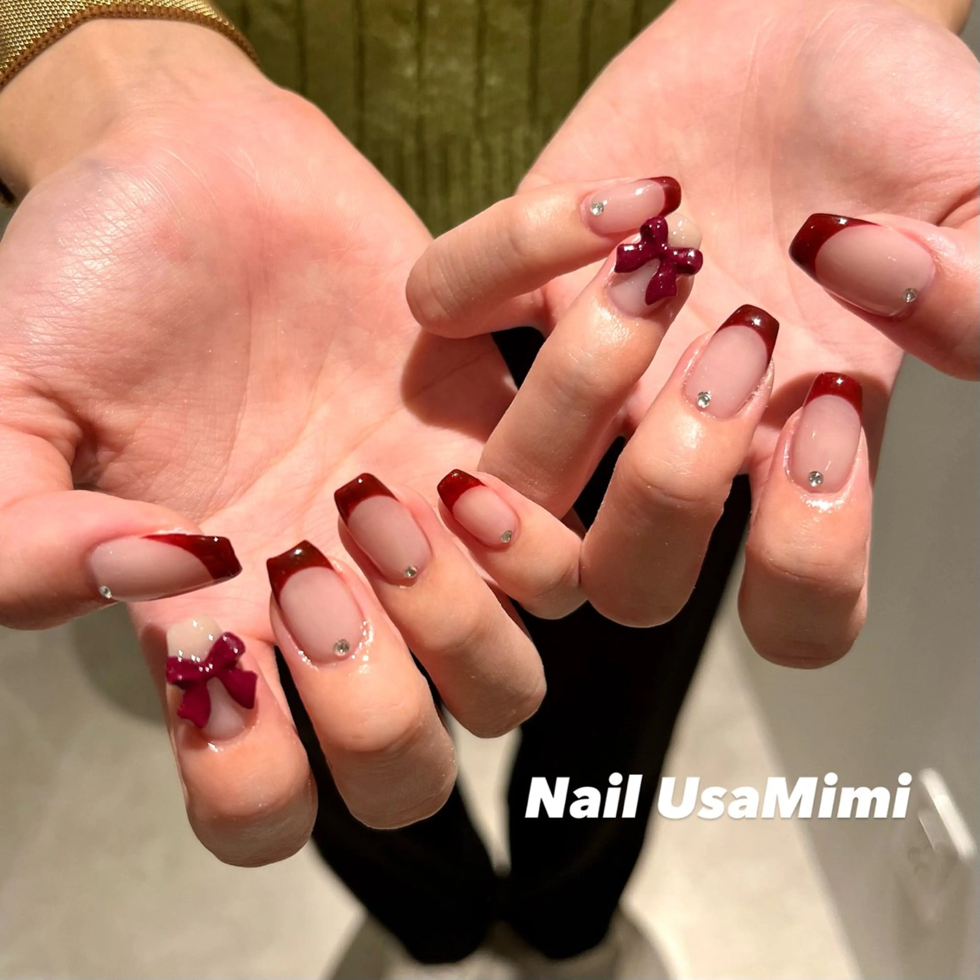 ネイル ボルドー フレンチネイル ハンドネイル Nail Usa Mimi ASAKOのネイルデザイン