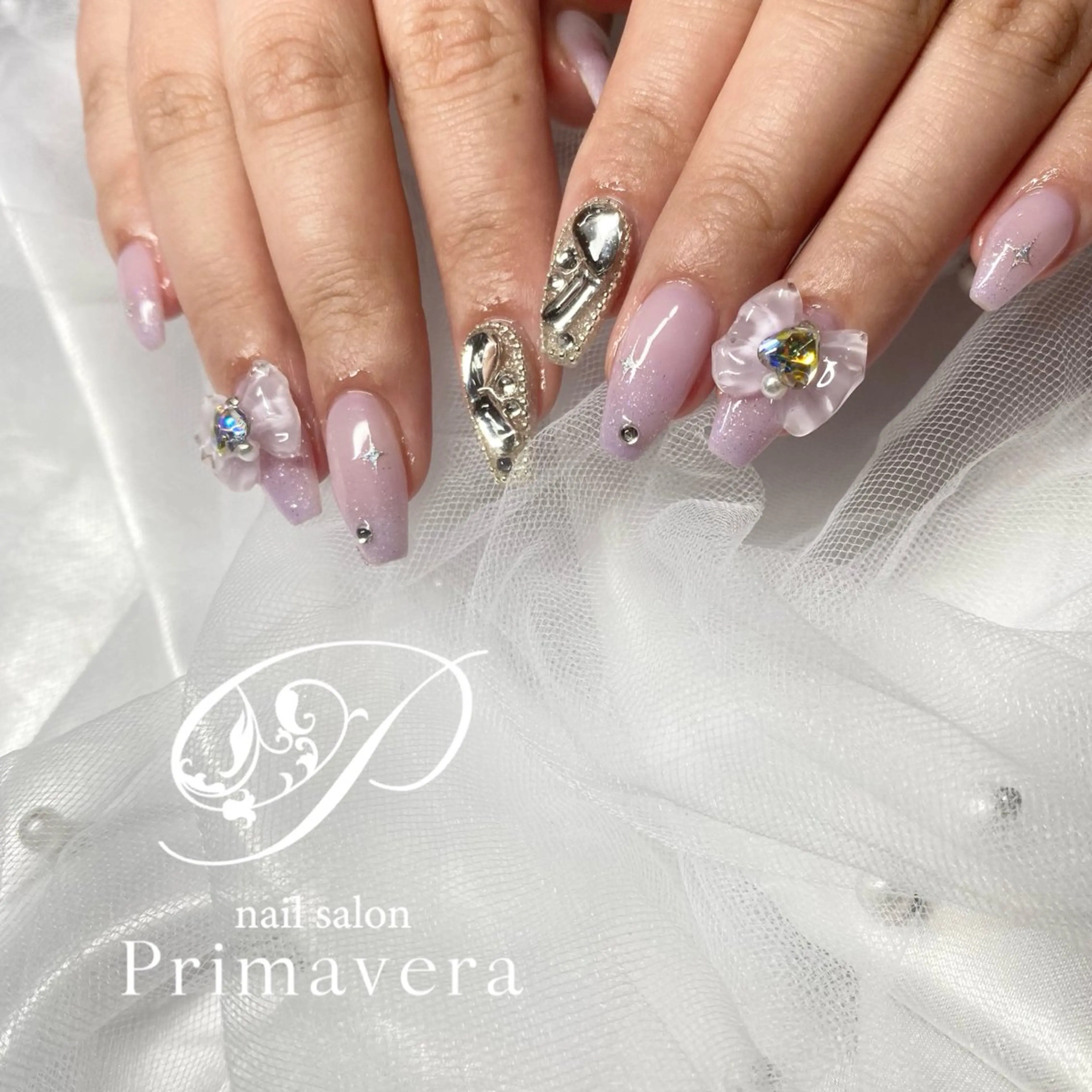 ネイル リボン Primavera 新横浜🤍美フォルムのネイルデザイン