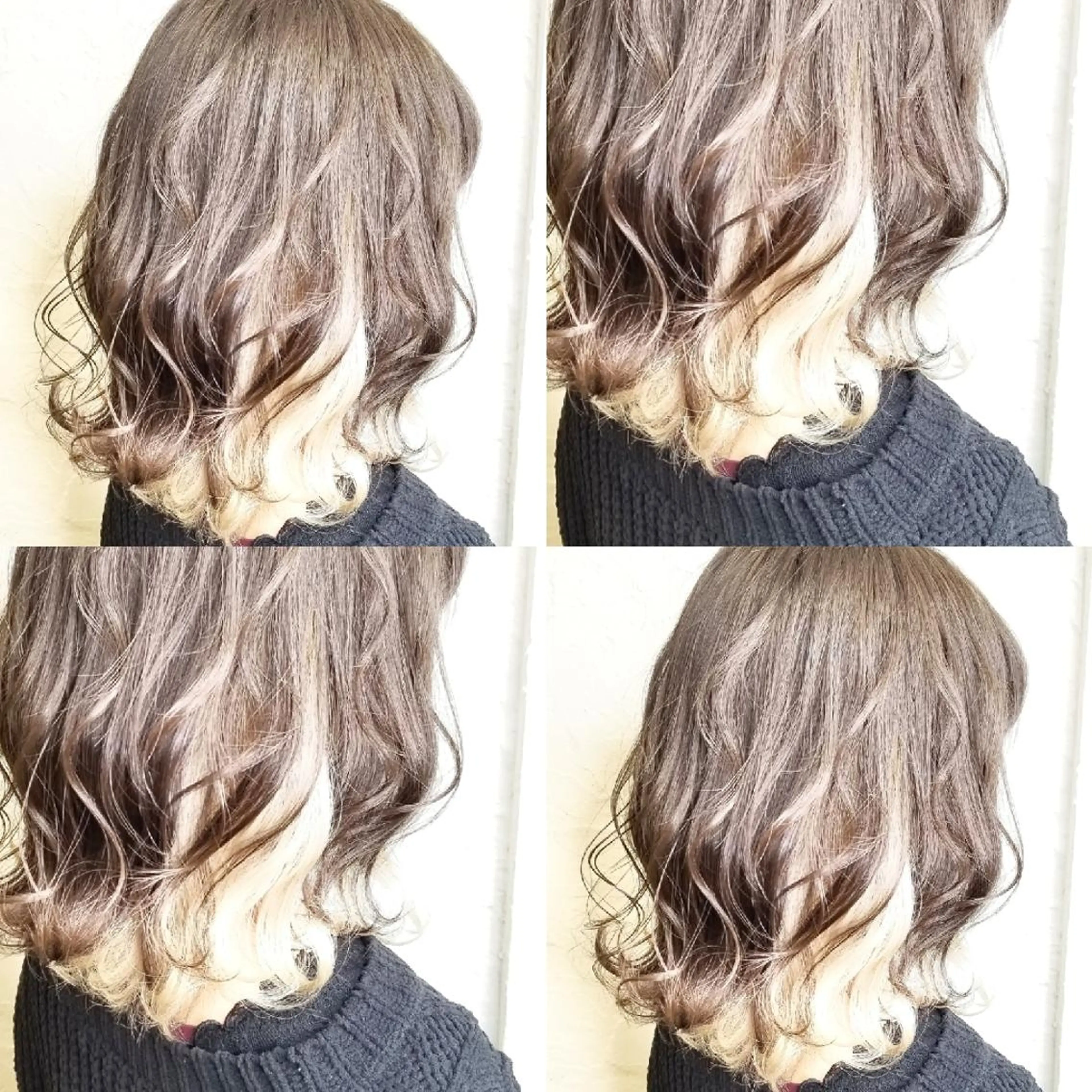 ミディアム ヘアカラー ツヤ髪✨縮毛矯正 ハイトーンカラーのヘアスタイル