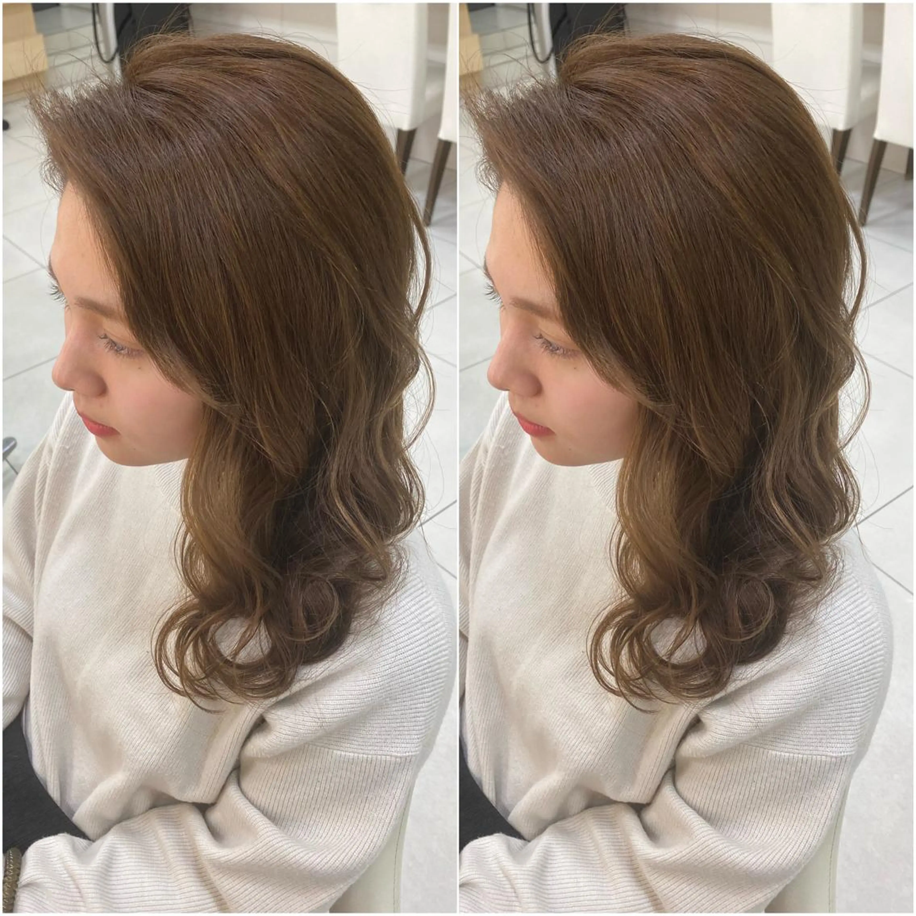 セミロング カラー 全席個室　暖色カラー Zina松園優香🌸のヘアスタイル