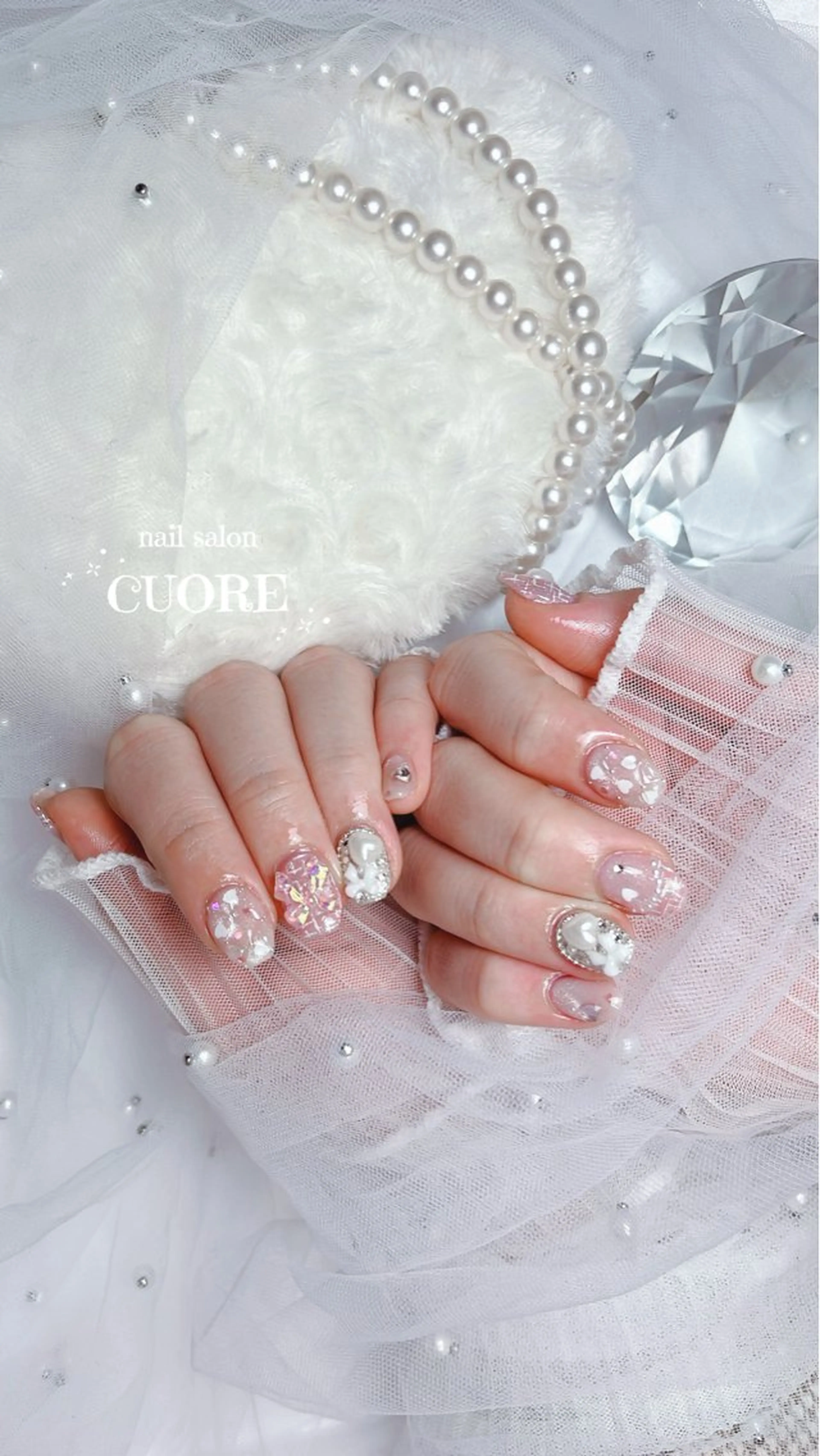 ネイル 持ち込み リボン 春ネイル ツイードネイル nail salon CUOREのネイルデザイン
