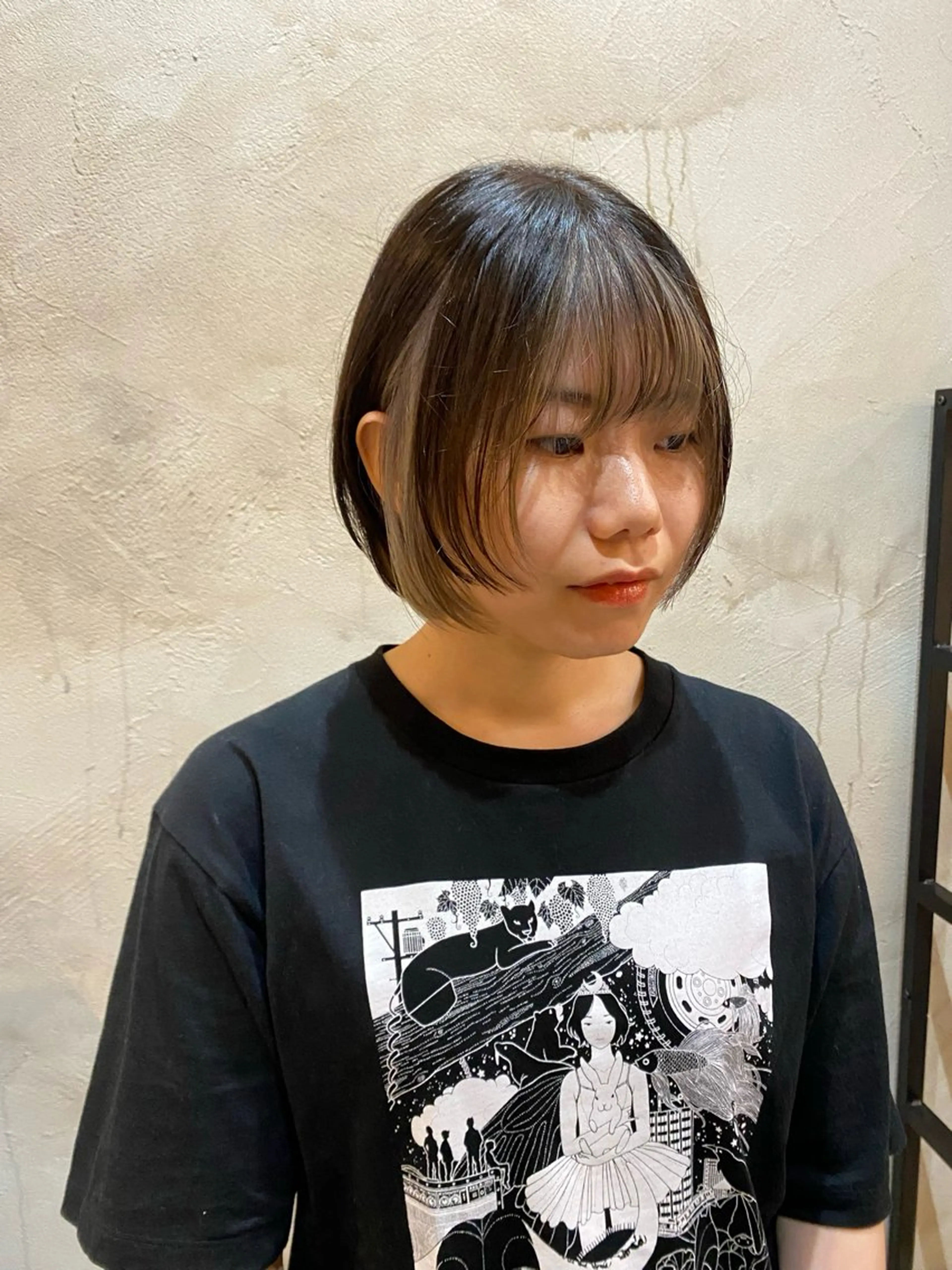 ショート カラー ベージュカラー ブラウンカラー ダークブラウン インナーカラー ボブ デザインパーマ 藤田和樹のヘアスタイル