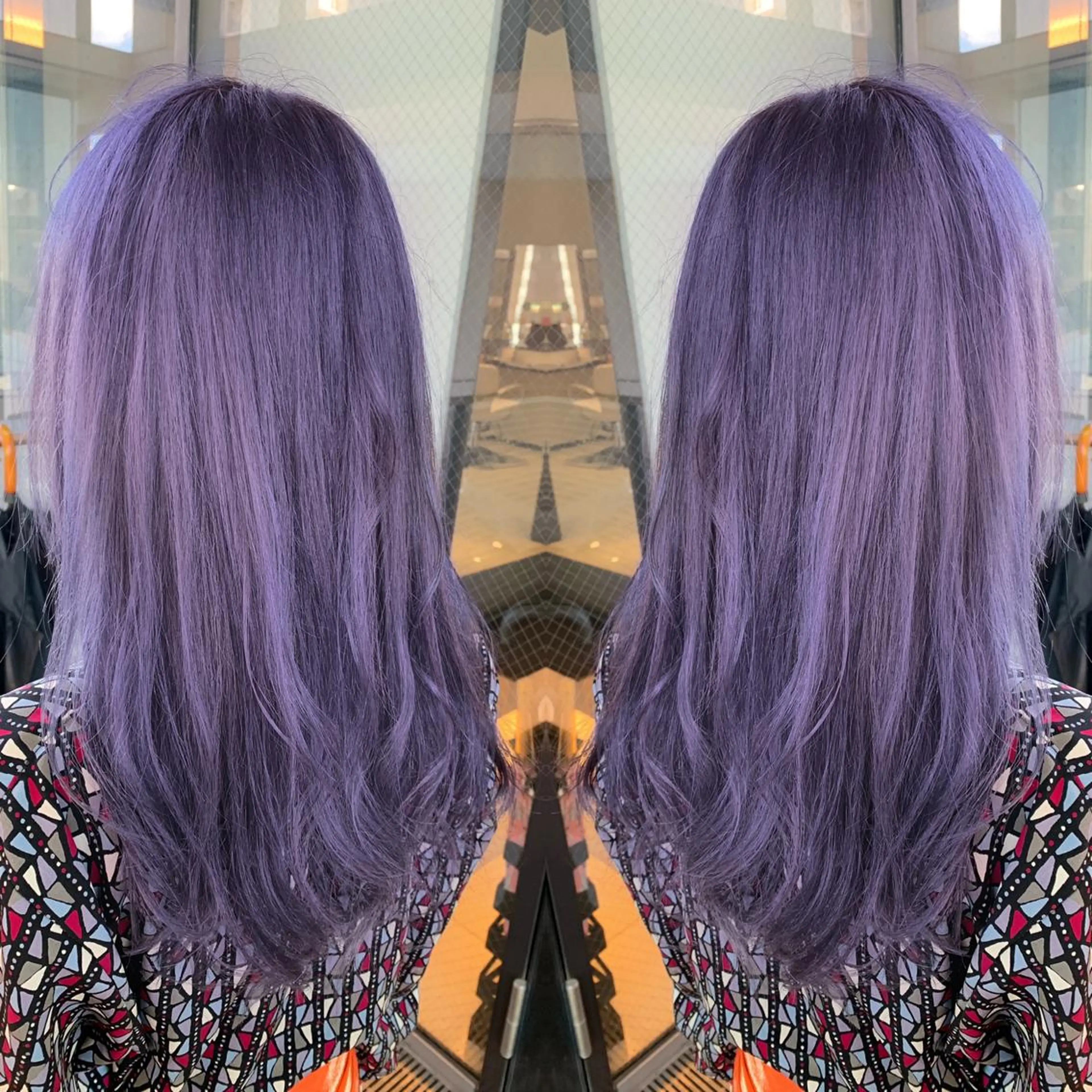 ロング カラー ヘアアレンジ パープルカラー Merci メルシー 福岡、今泉のヘアスタイル
