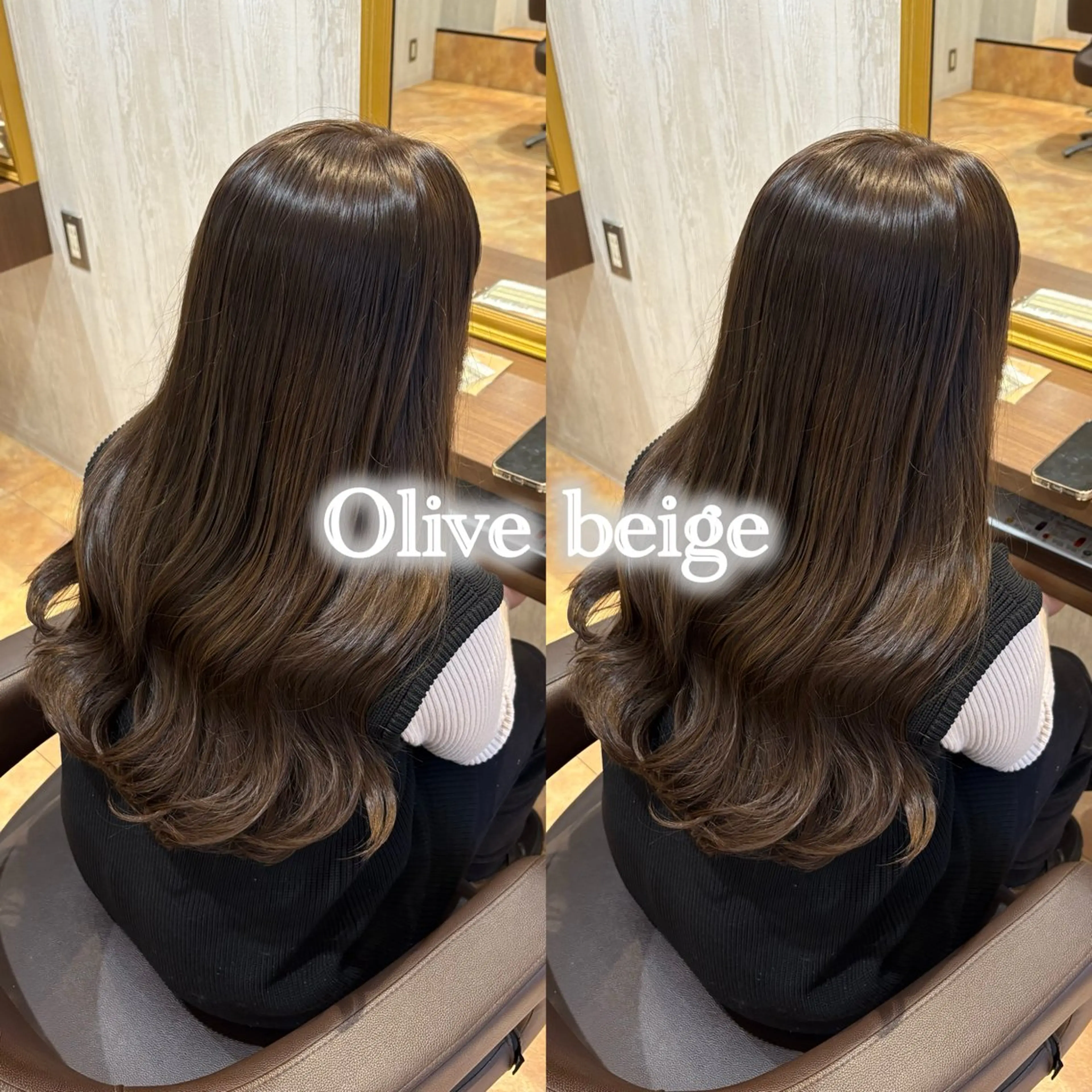 ロング カラー ベージュカラー オリーブベージュ カット ヘアカラー ブリーチなしWカラー レイヤー/Rickyのヘアスタイル