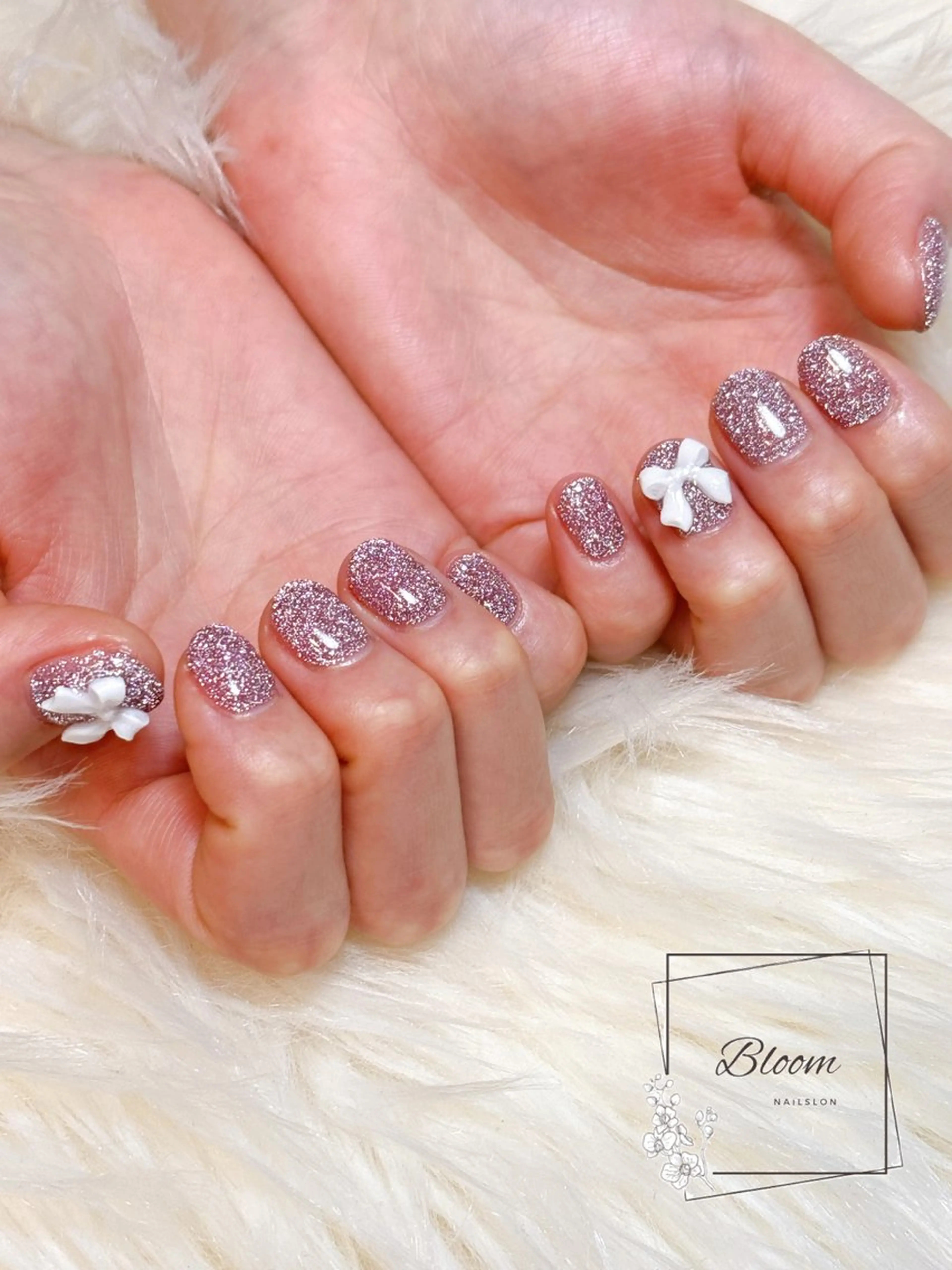 ネイル フラッシュネイル ジェルネイル ピンク リボン Bloom Nail Salonのネイルデザイン