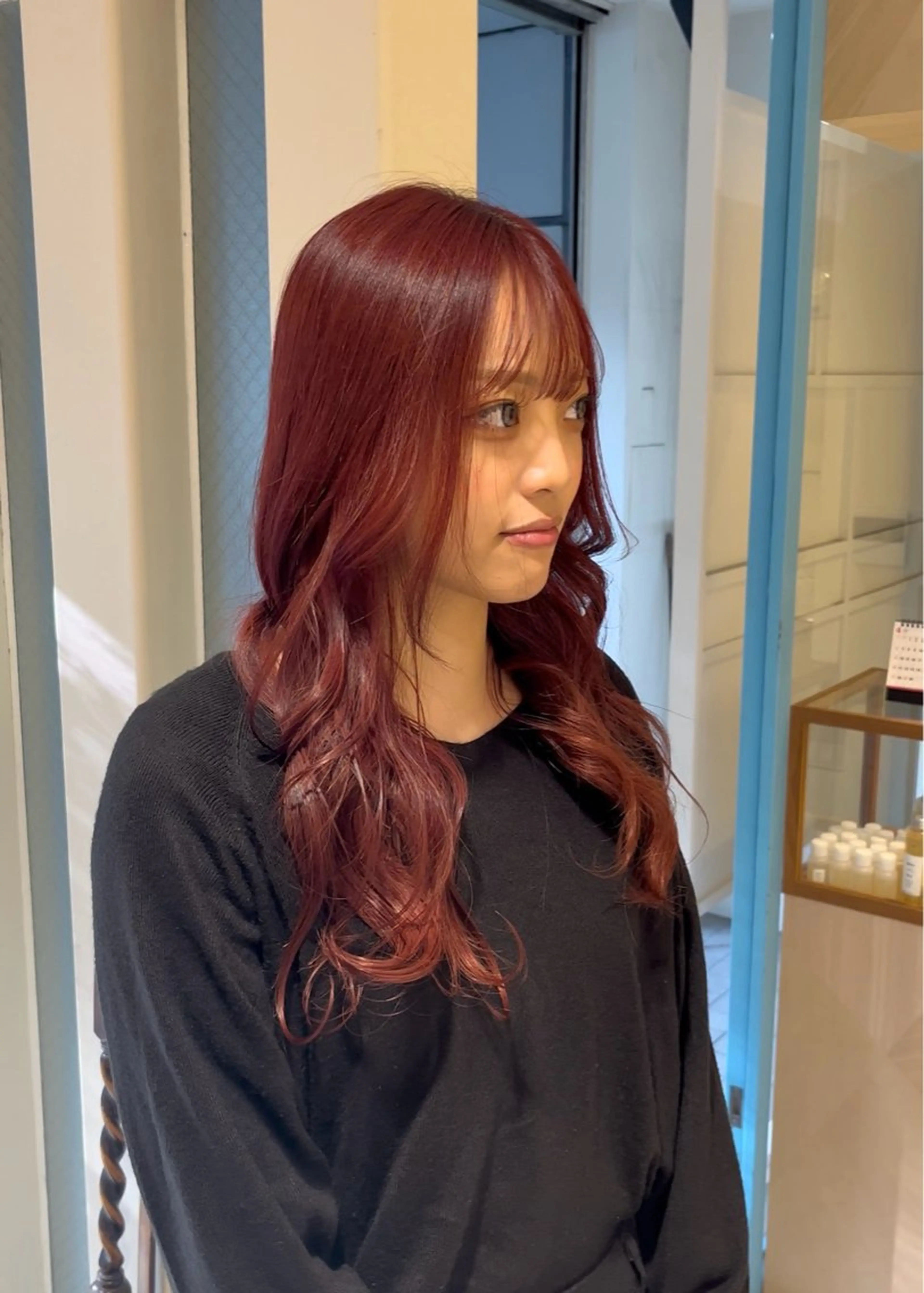 ロング カラー ボルドーカラー 山口 陸のヘアスタイル