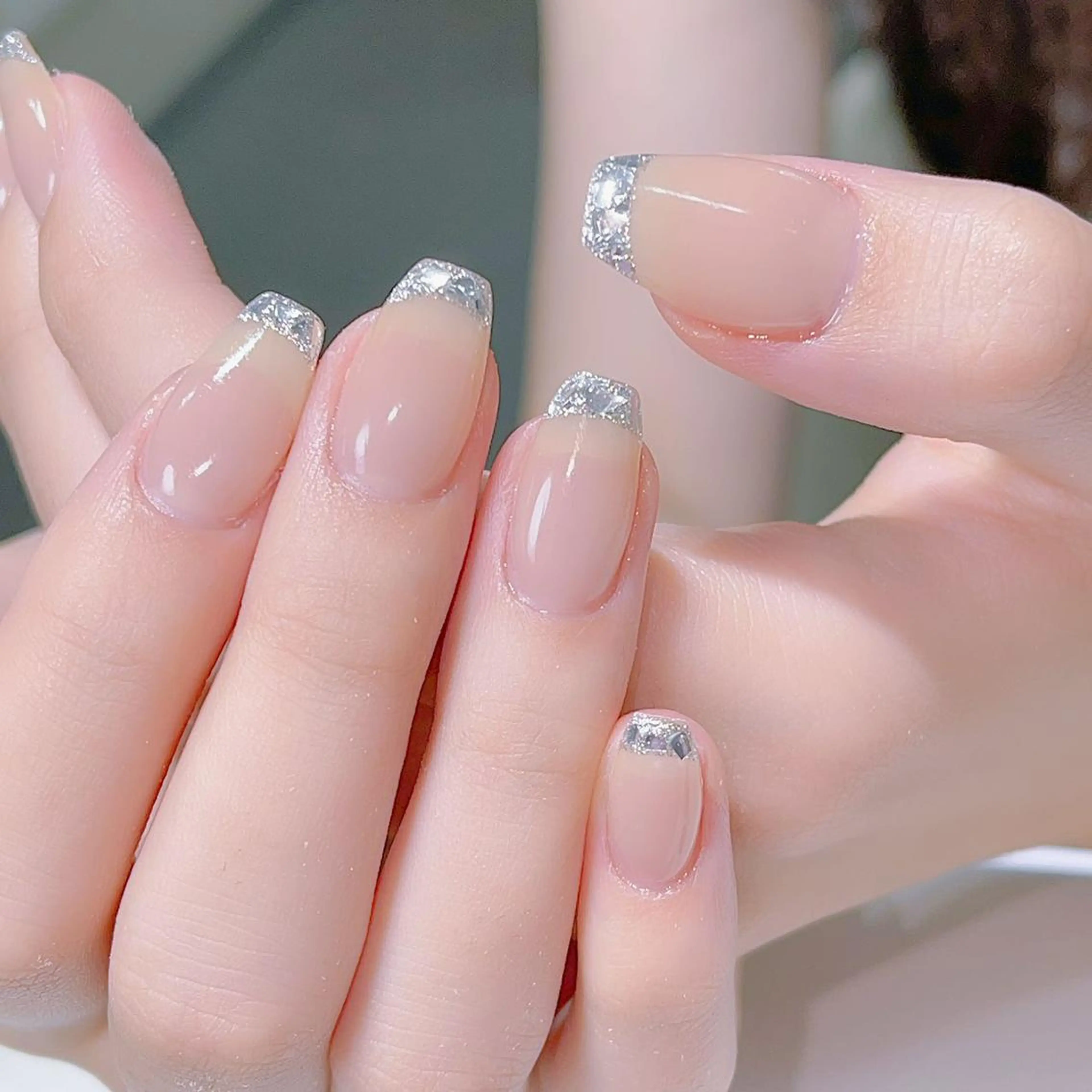 ネイル フレンチネイル ガラスフレンチ ミラーネイル Queen's ゆなのネイルデザイン