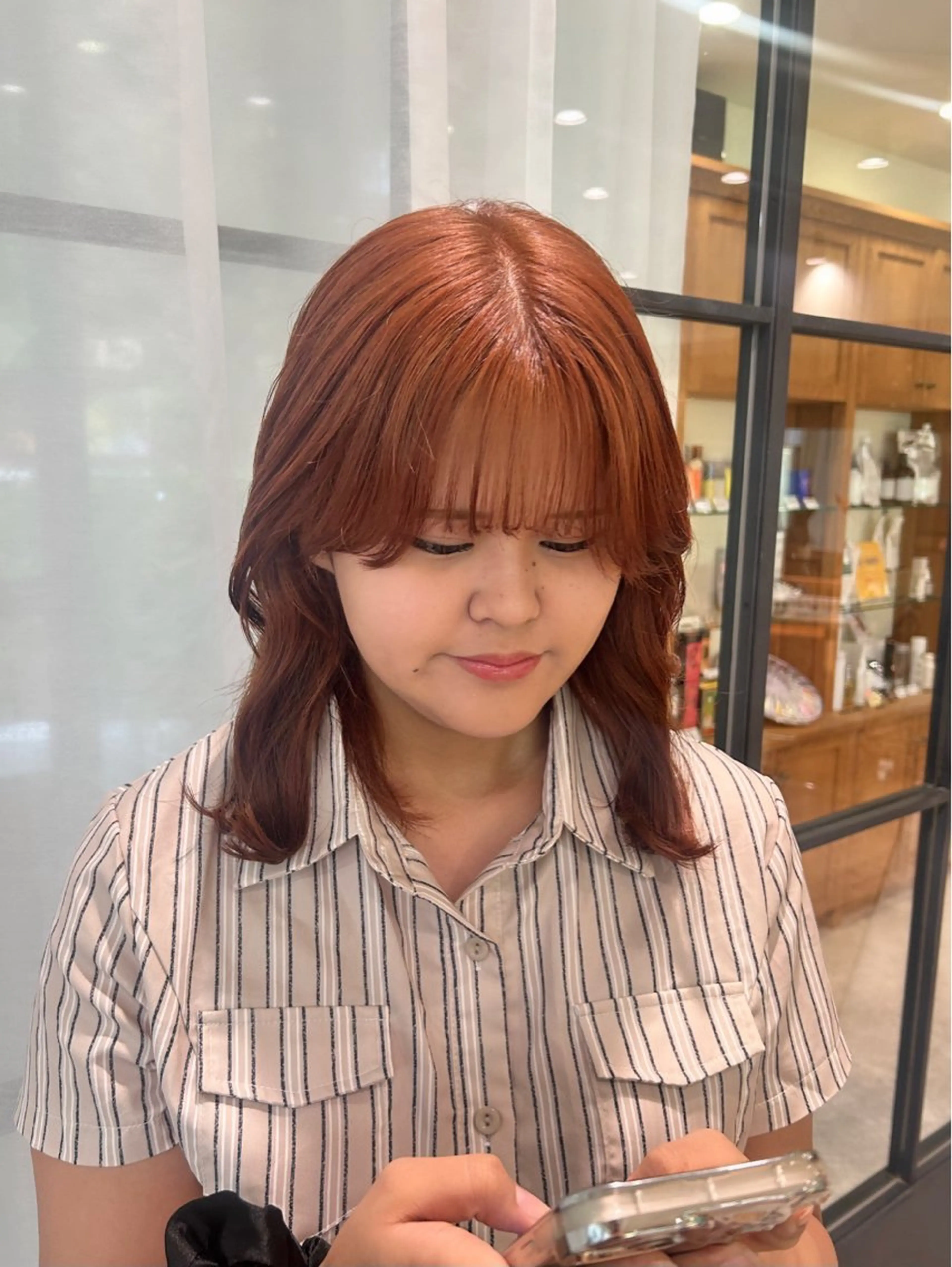 ミディアム カラー ブリーチ オレンジ ヘアカラー nana/ボブ/ レイヤー/梅田のヘアスタイル