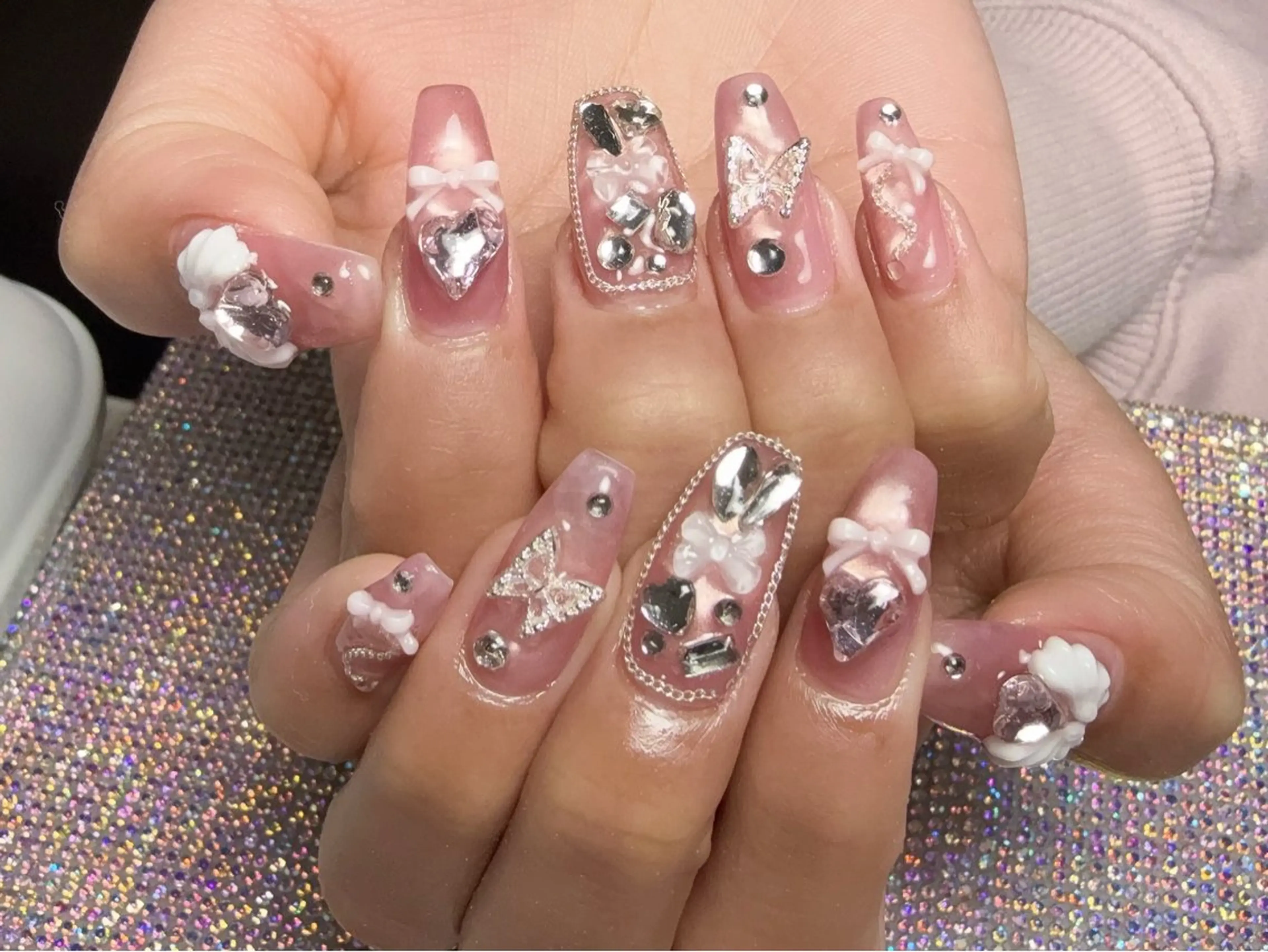 ネイル オーロラネイル チークネイル 長さ出し フットネイル フレンチネイル ハンドネイル Yu  Ki ネイルのネイルデザイン