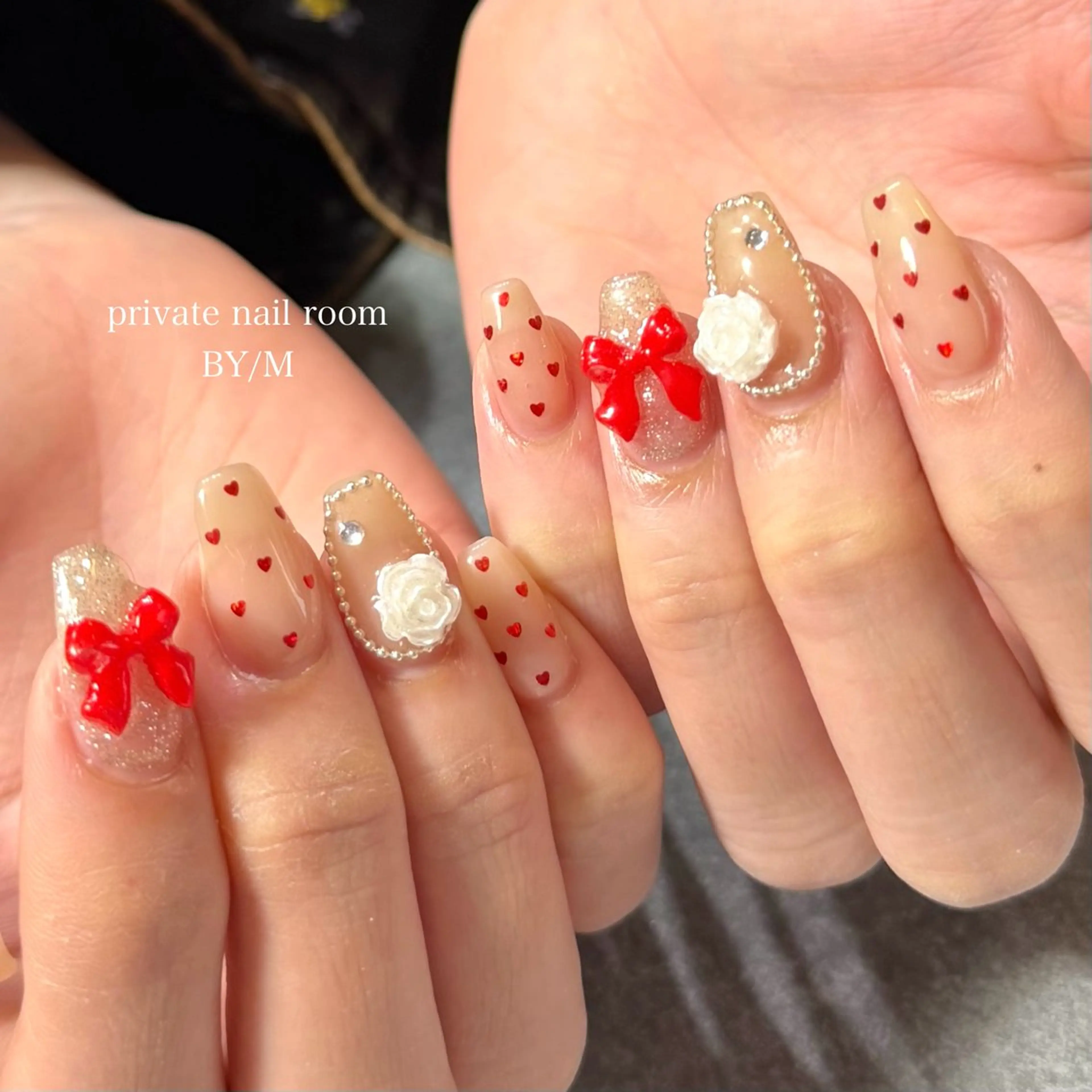 ネイル ハート 持ち込み 赤色 ハンドネイル BY / Mのネイルデザイン
