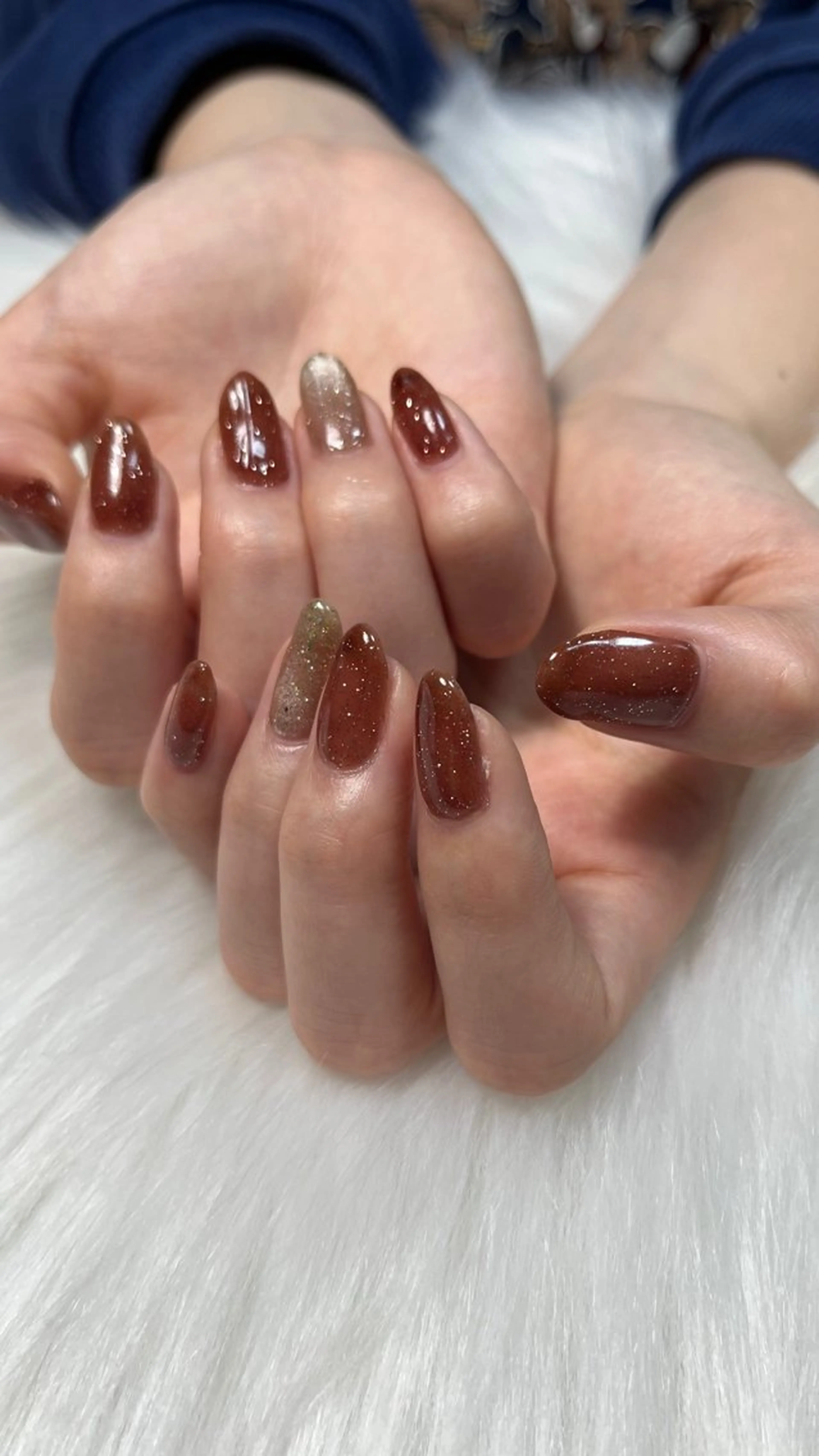 ネイル ブラウン ラメ(グリッター) 赤色 Nail salon Hanakoのネイルデザイン