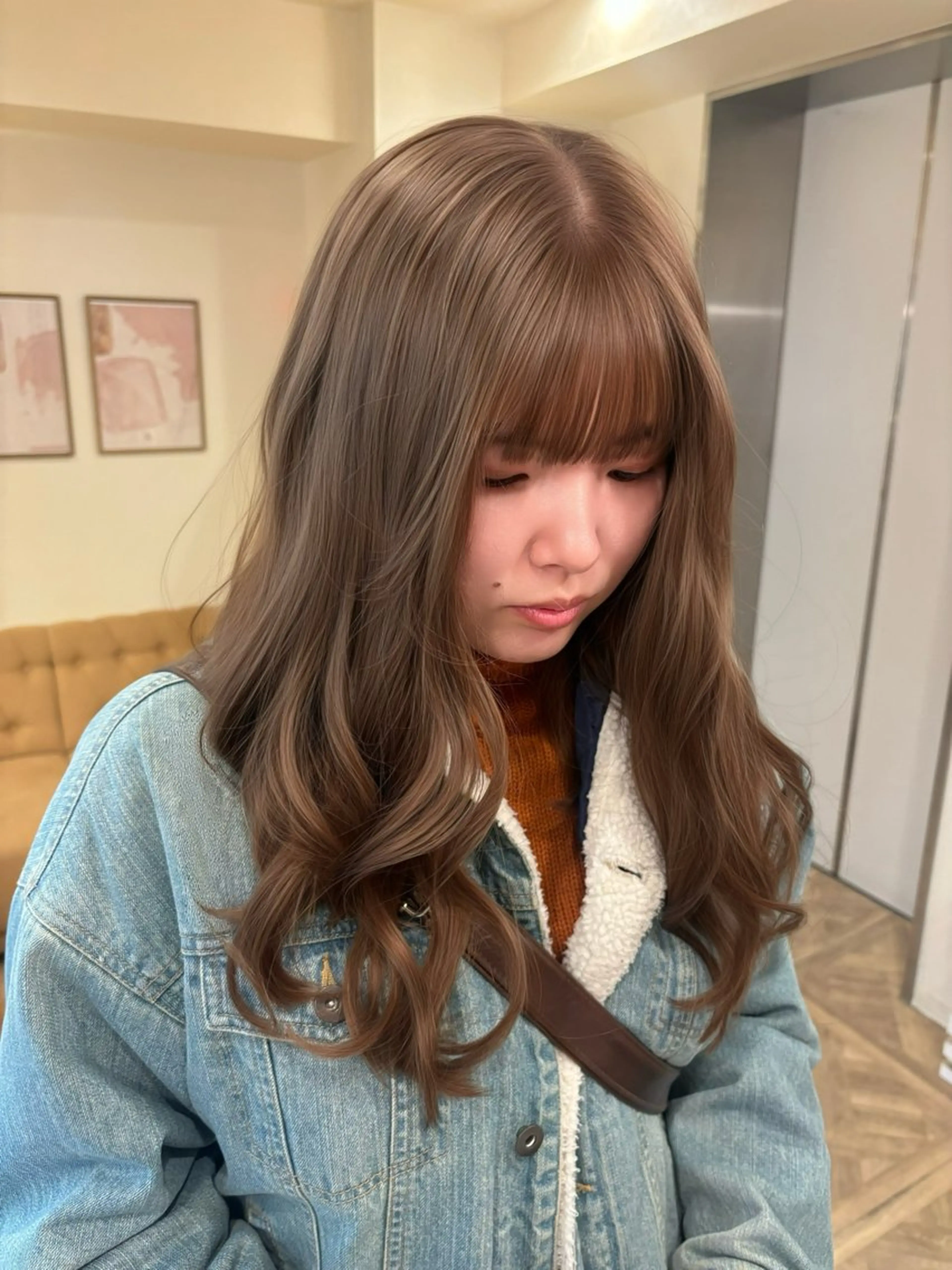 セミロング カラー ヘアカラー トリートメント ミルクティ/ピンク/ レイヤー/yuriaのヘアスタイル