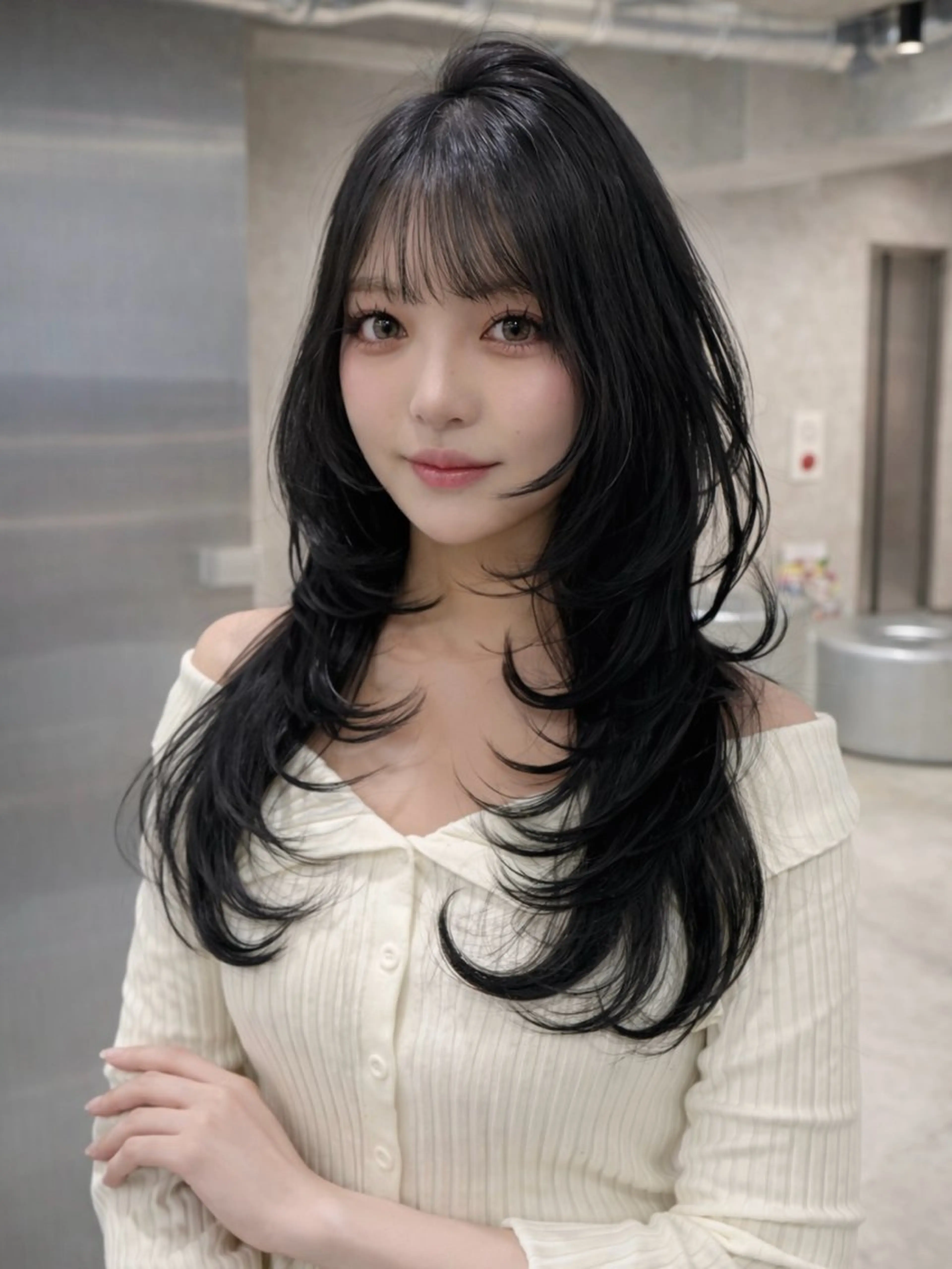 ロング カラー ヘアアレンジ カット ヘアカラー トリートメント ヘッドスパ ヘアセット 韓国レイヤーカット /韓国トレンドカラーのヘアスタイル