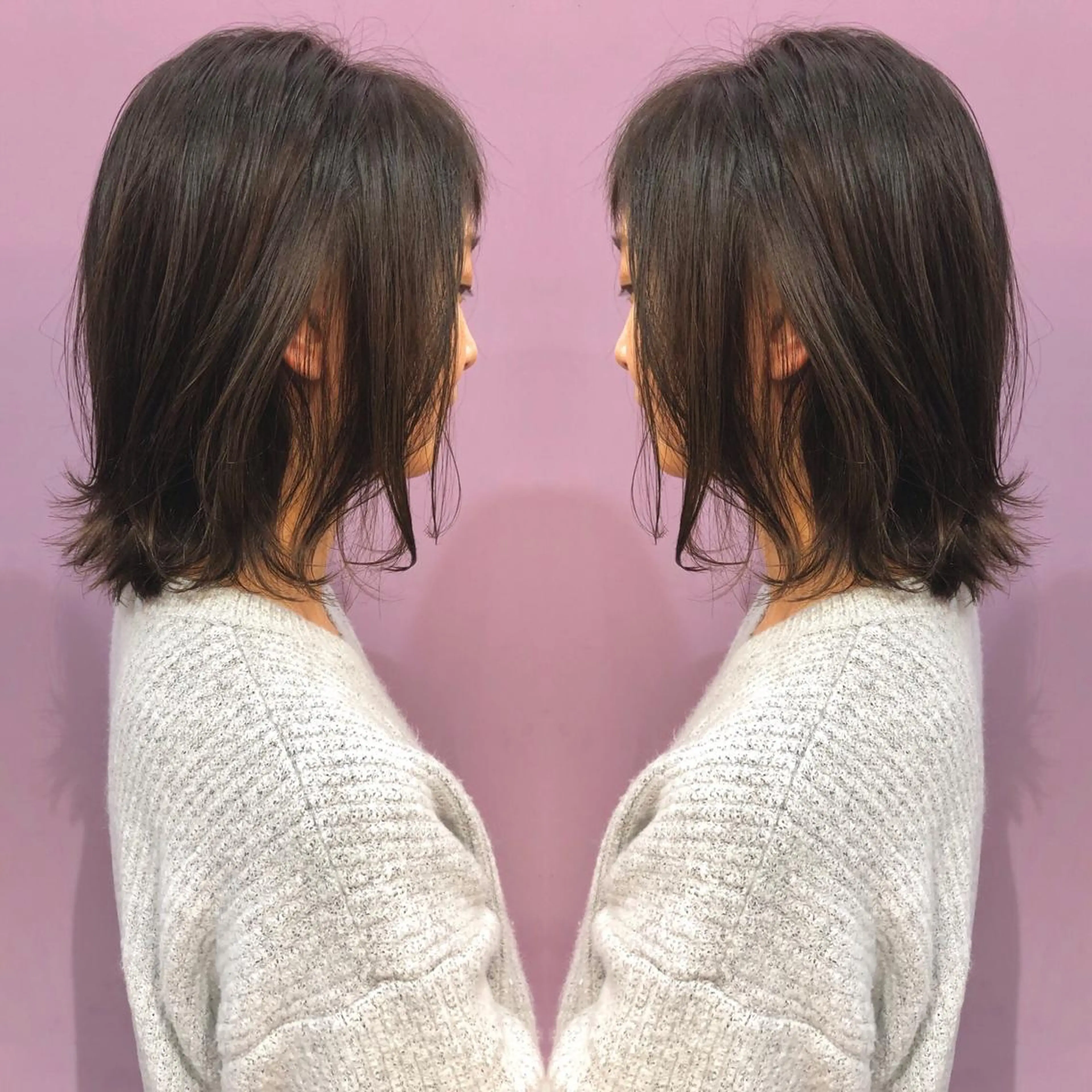 ミディアム カラー パーマ ブリーチ ブルーカラー ブリーチなしカラー バイオレットカラー 細川 亮のヘアスタイル