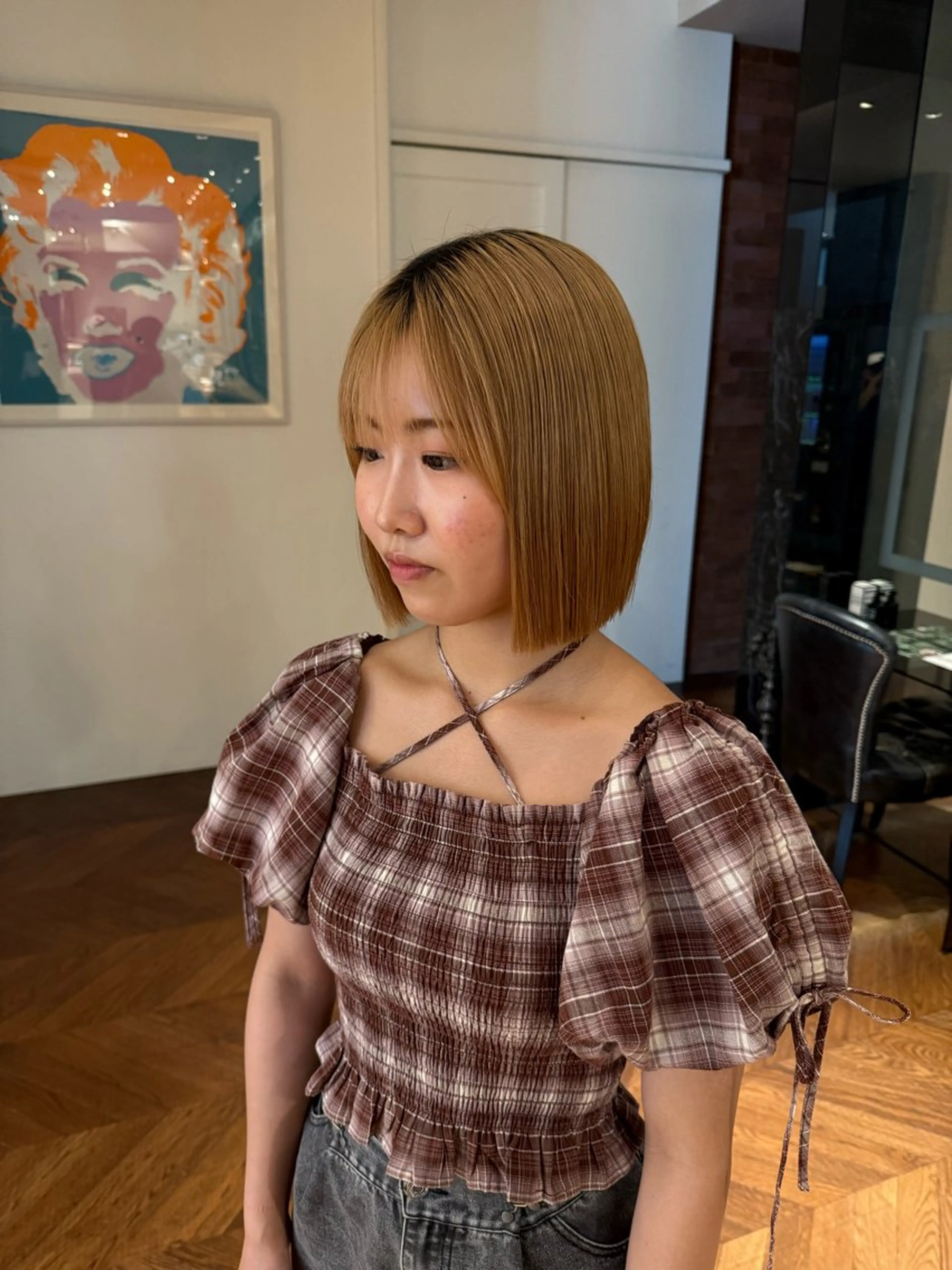 ミディアム 切りっぱなしボブ ボブ SARA山口caz カット/パーマのヘアスタイル