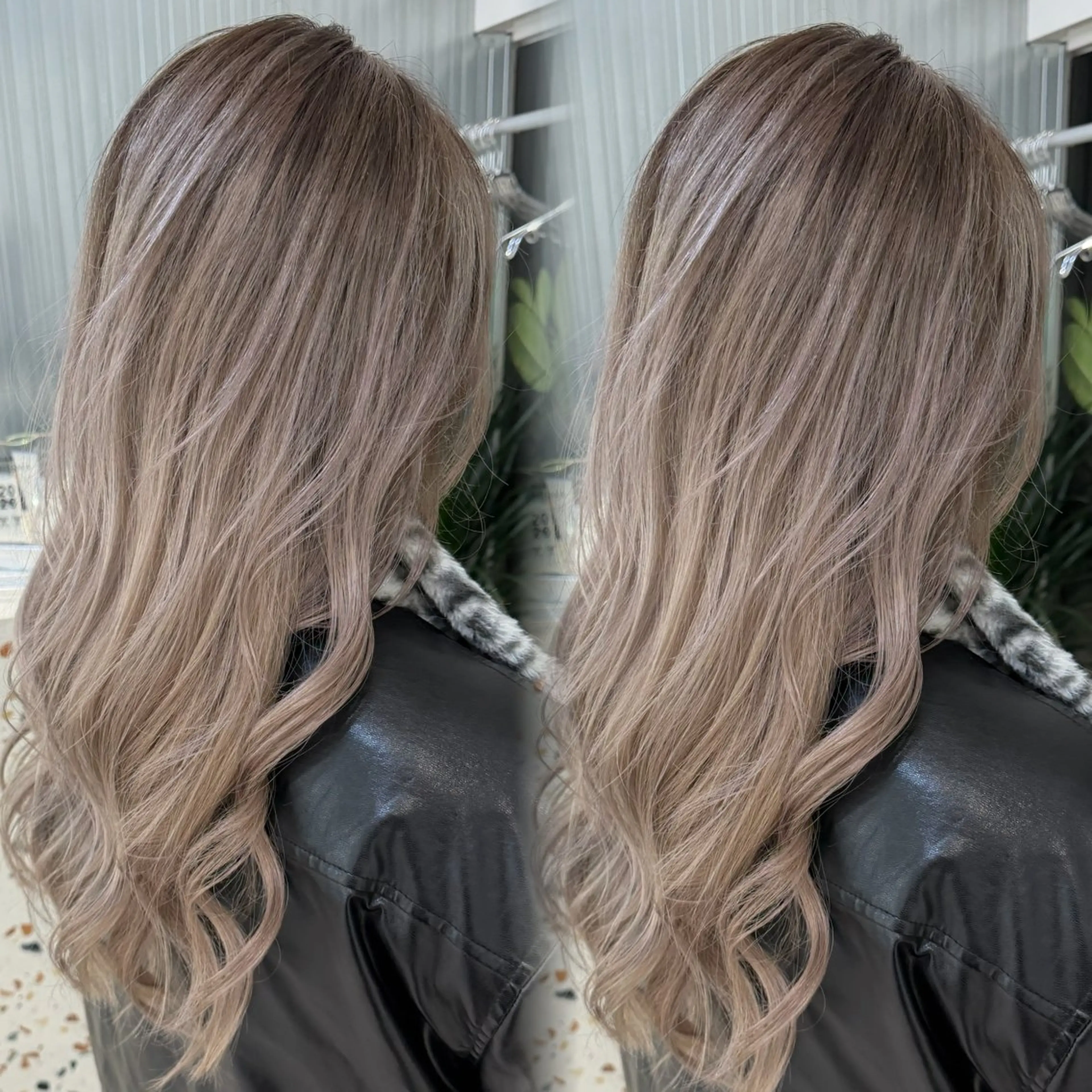 ロング カラー バレイヤージュ グレージュ レイヤーカット ヘアカラー トリートメント 表参道/ハイライト バレイヤージュのヘアスタイル