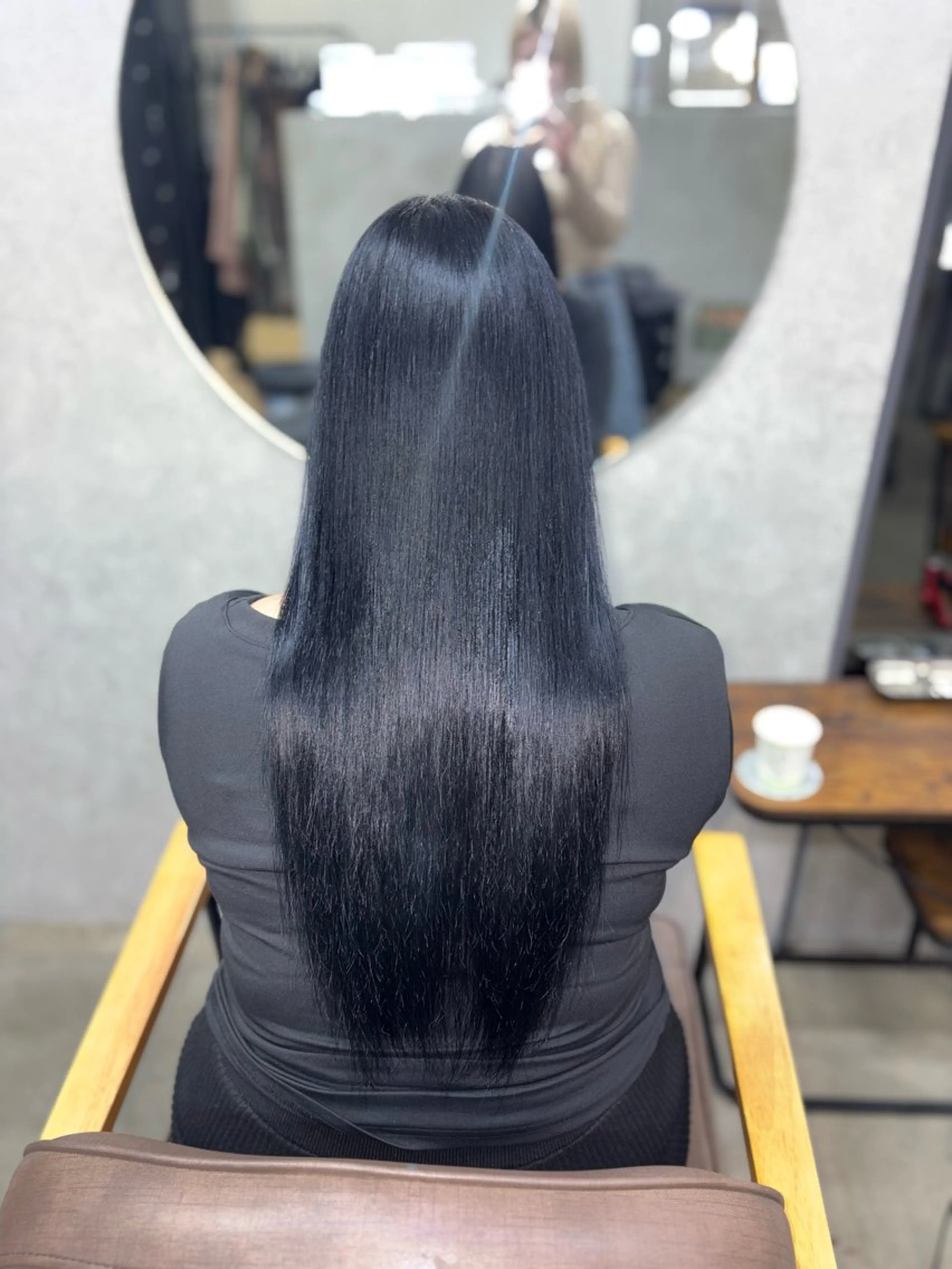 ロング カラー 黒髪 ブルーカラー ブルーブラック 髪質改善 トリートメント ヘアカラー トリートメント 天神/ハイトーン/艶 カラー/Miharuのヘアスタイル