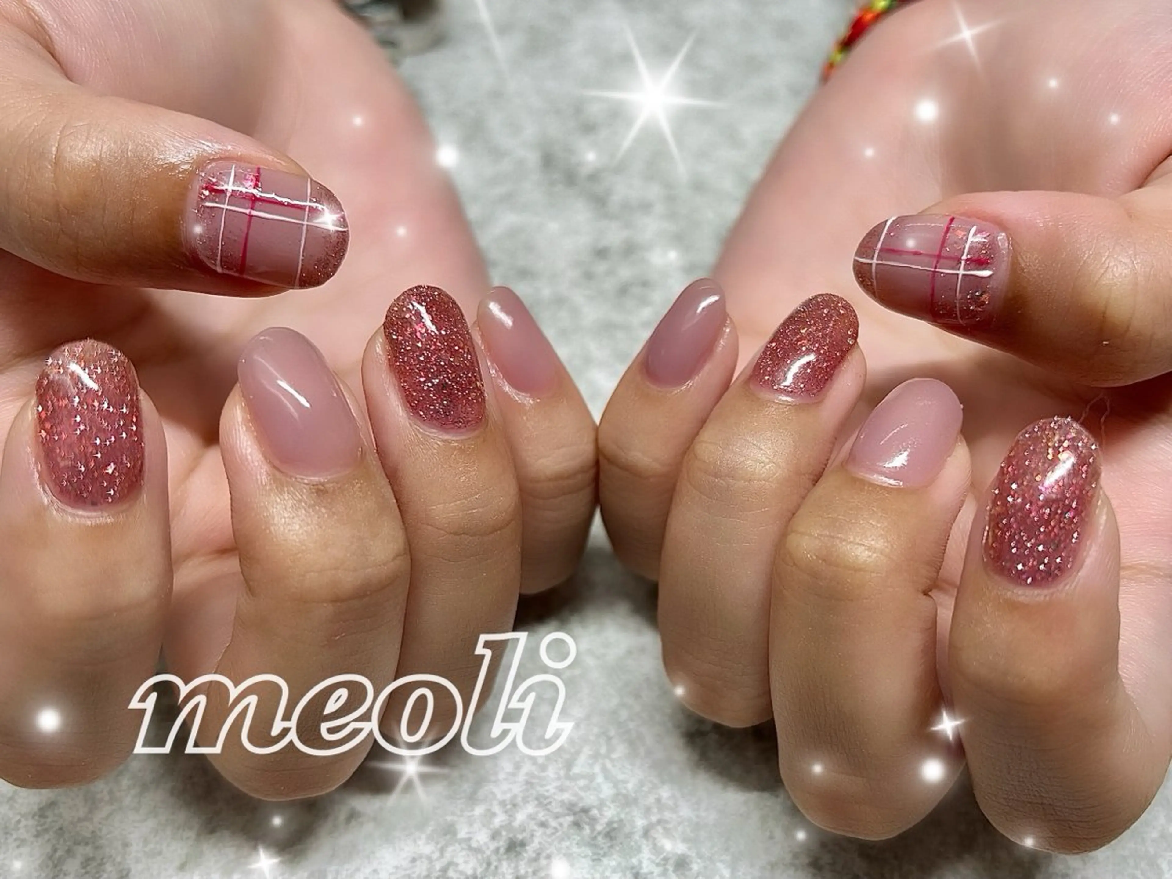 ネイル フラッシュネイル ラメ(グリッター) ワンカラーネイル ピンク ピンクベージュ ハンドネイル nail salon meoli　アヤのネイルデザイン