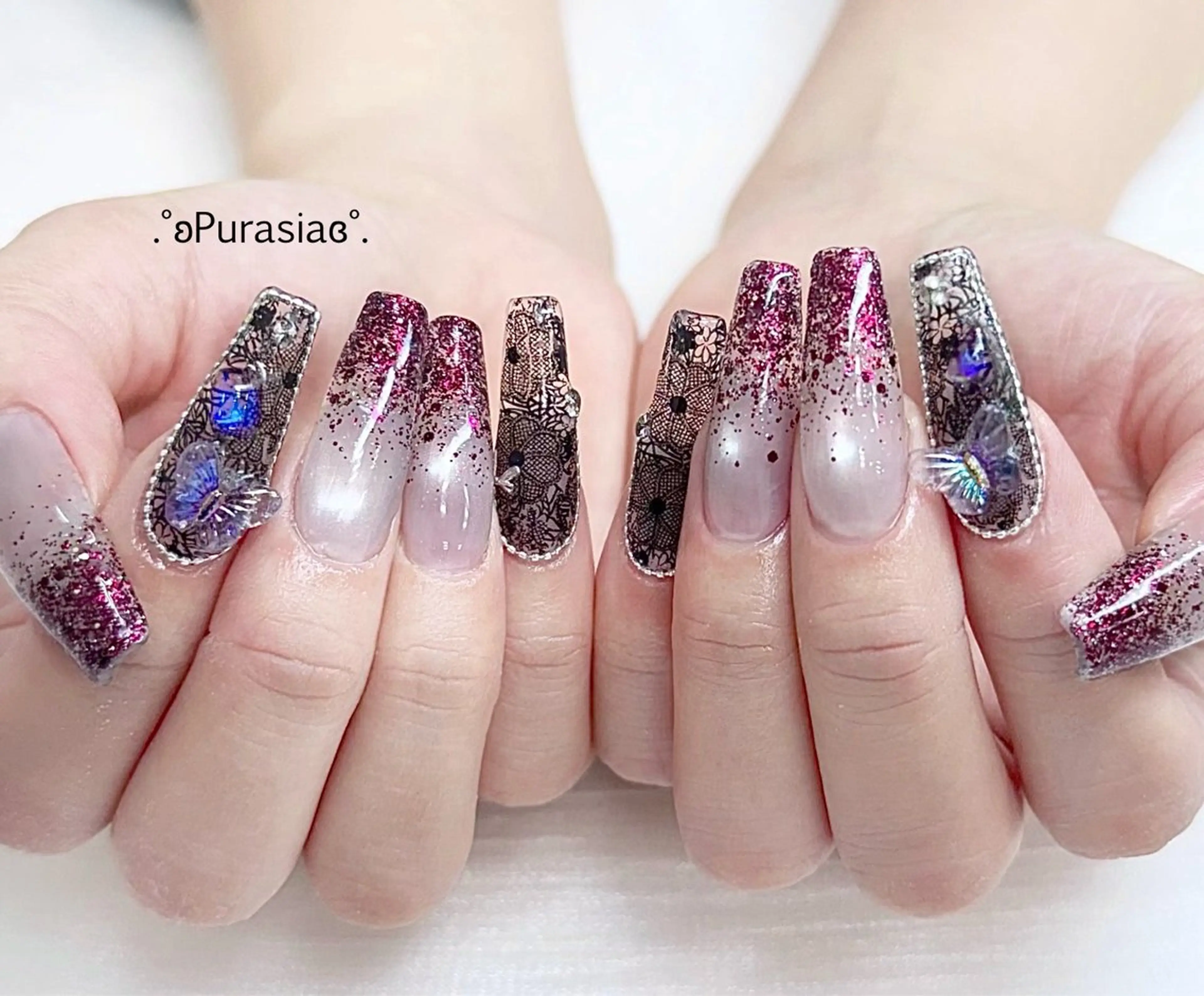 ネイル レース スカルプネイル ワンホンネイル ハンドネイル Purasia高橋✧ マグ/ワンホン/地雷のネイルデザイン