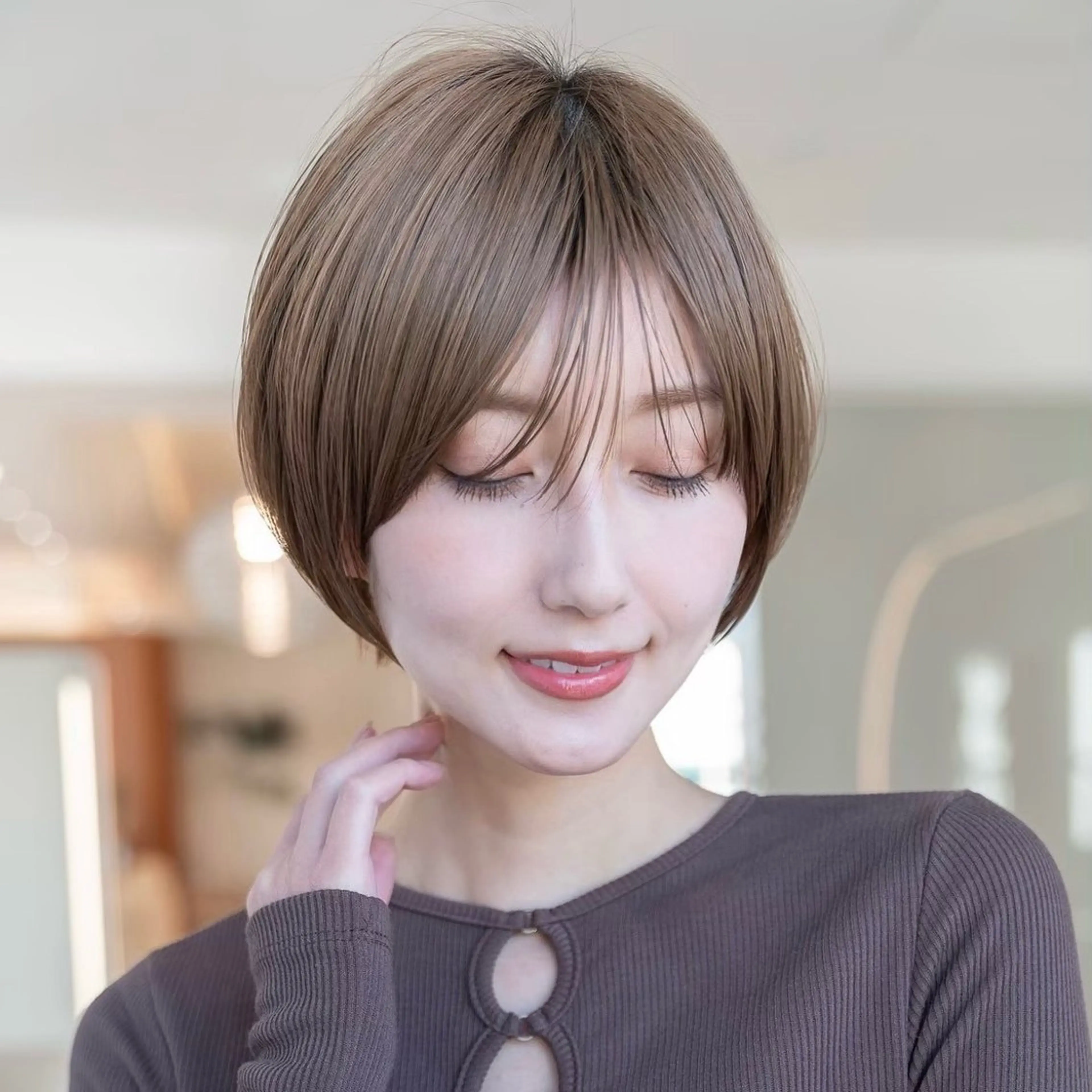 ショート カラー ショートボブ 丸みショート イルミナカラー ボブ 髪質改善 カット ヘアカラー トリートメント 田中航平/渋谷ボブ/ レイヤーボブのヘアスタイル