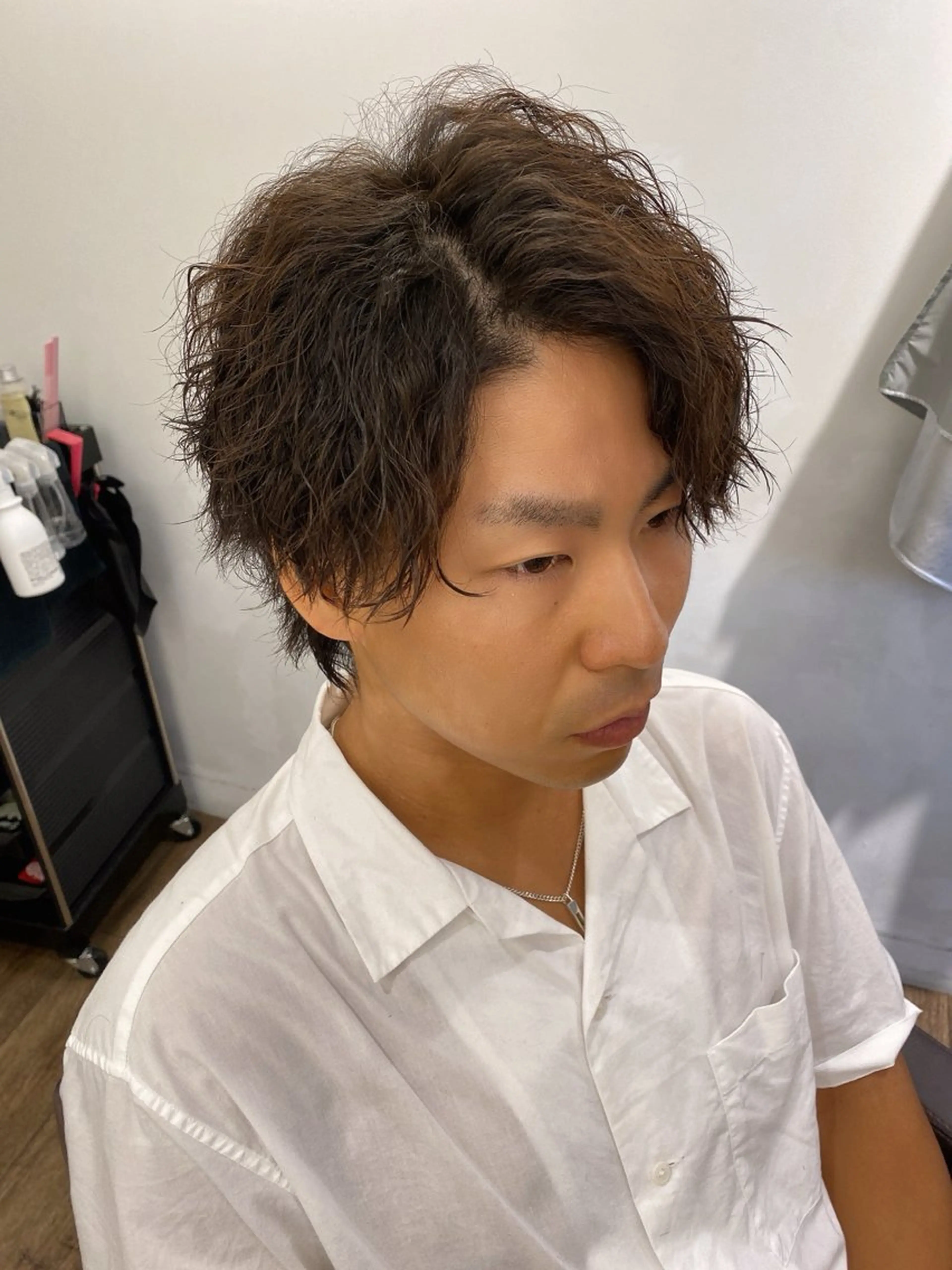 ショート パーマ メンズ カット パーマ ハイライト⭐️上野 高広のヘアスタイル