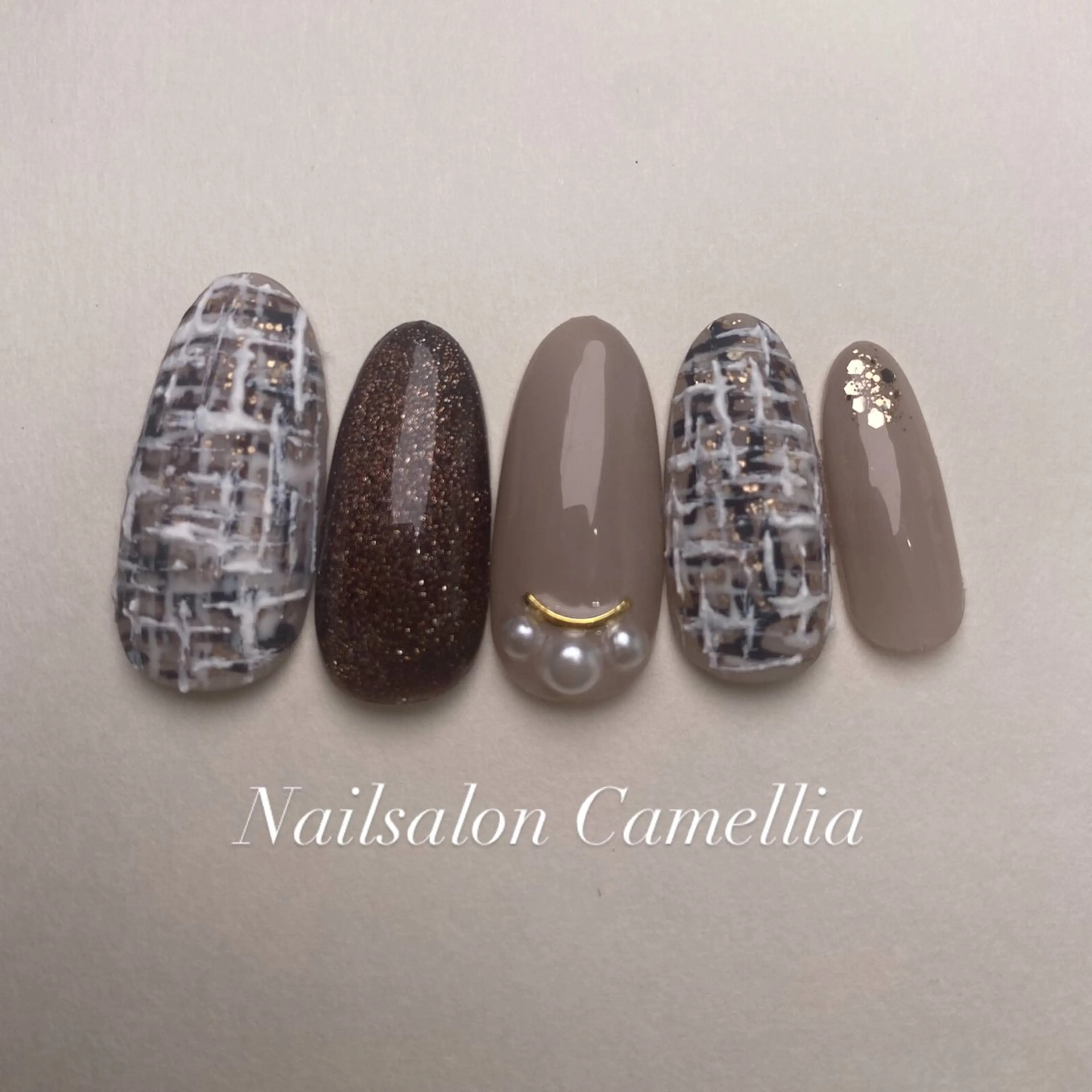 ネイル アートネイル ツイードネイル ハンドネイル nailsalon camelliaのネイルデザイン