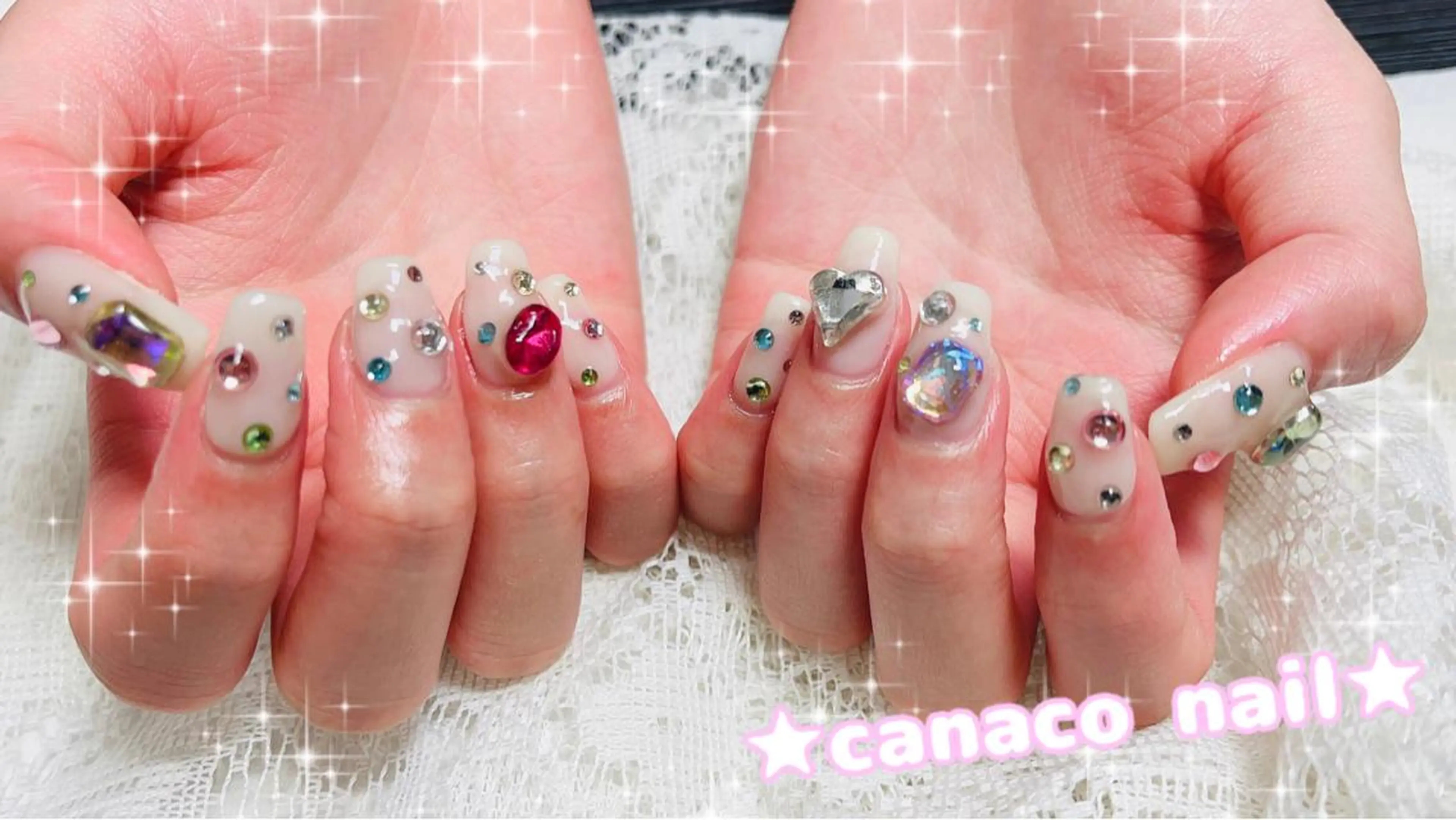 ネイル アートネイル ジェルネイル パラジェル ストーンネイル 夏ネイル ハンドネイル ハンドケア ベテランネイル cnc  nailのネイルデザイン