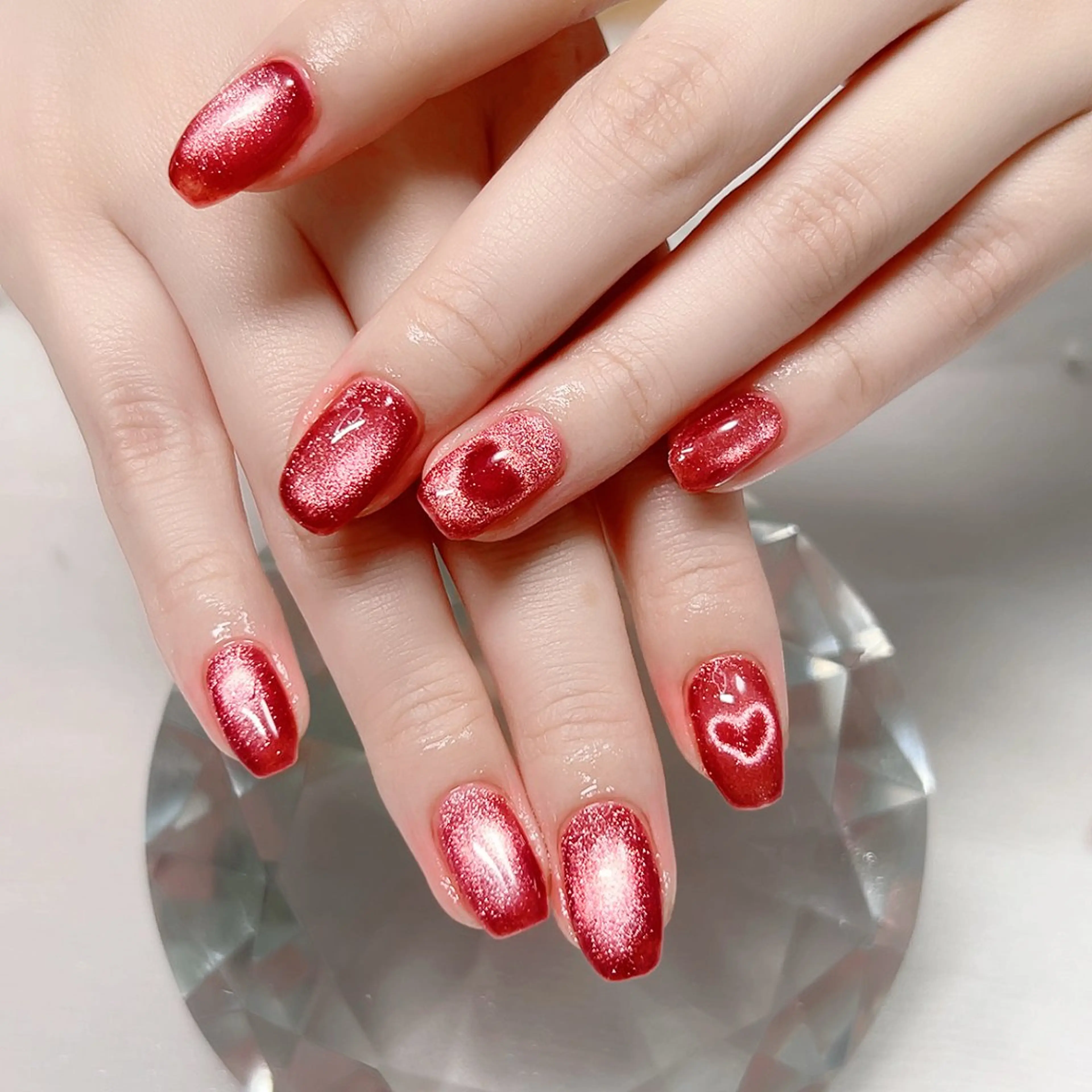 ネイル ハート 水色 マグネットネイル 夏ネイル ハンドネイル Cute Tips nailのネイルデザイン