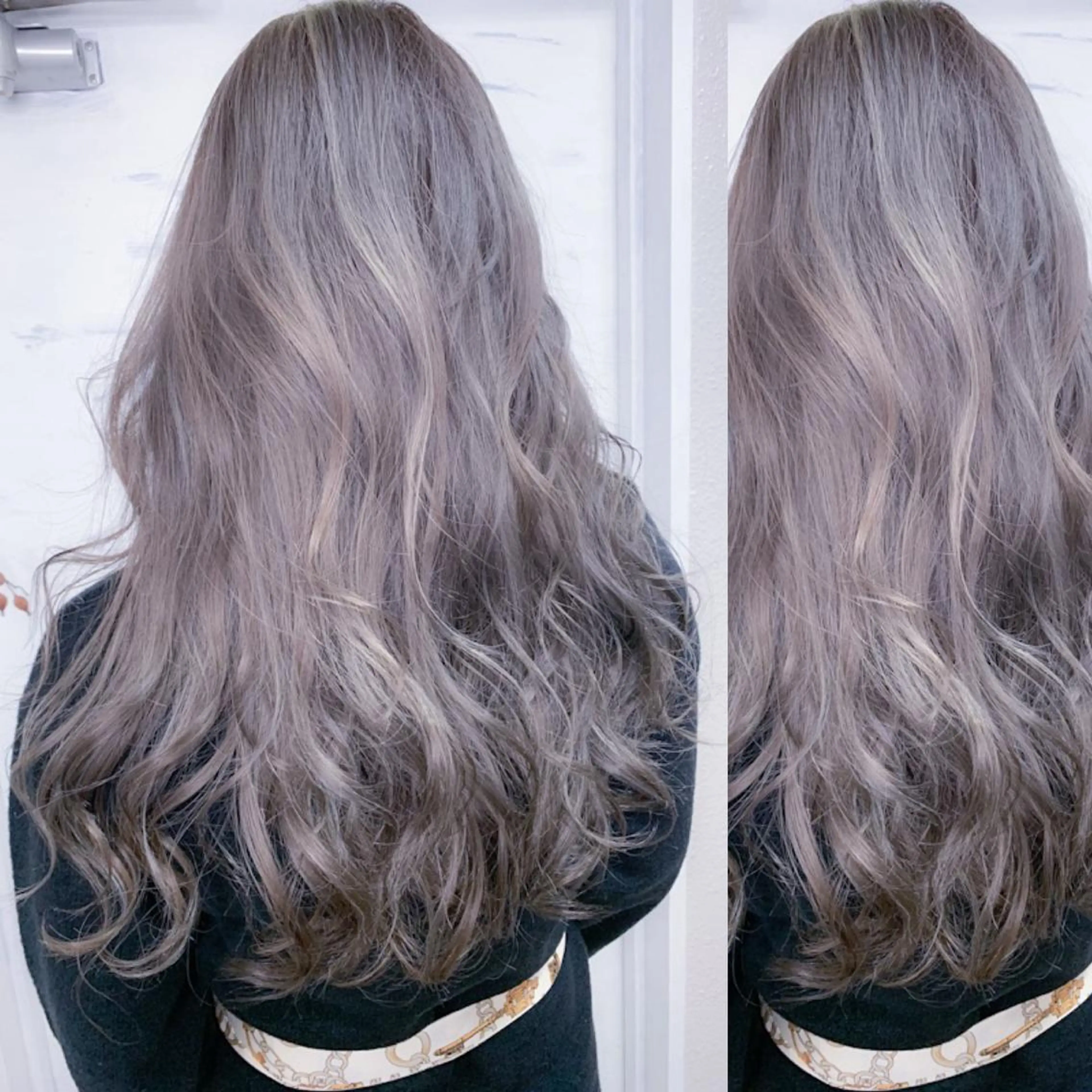 ロング カラー ブリーチ ブルーカラー グレージュ シルバー ヘアカラー BOX mico.のヘアスタイル