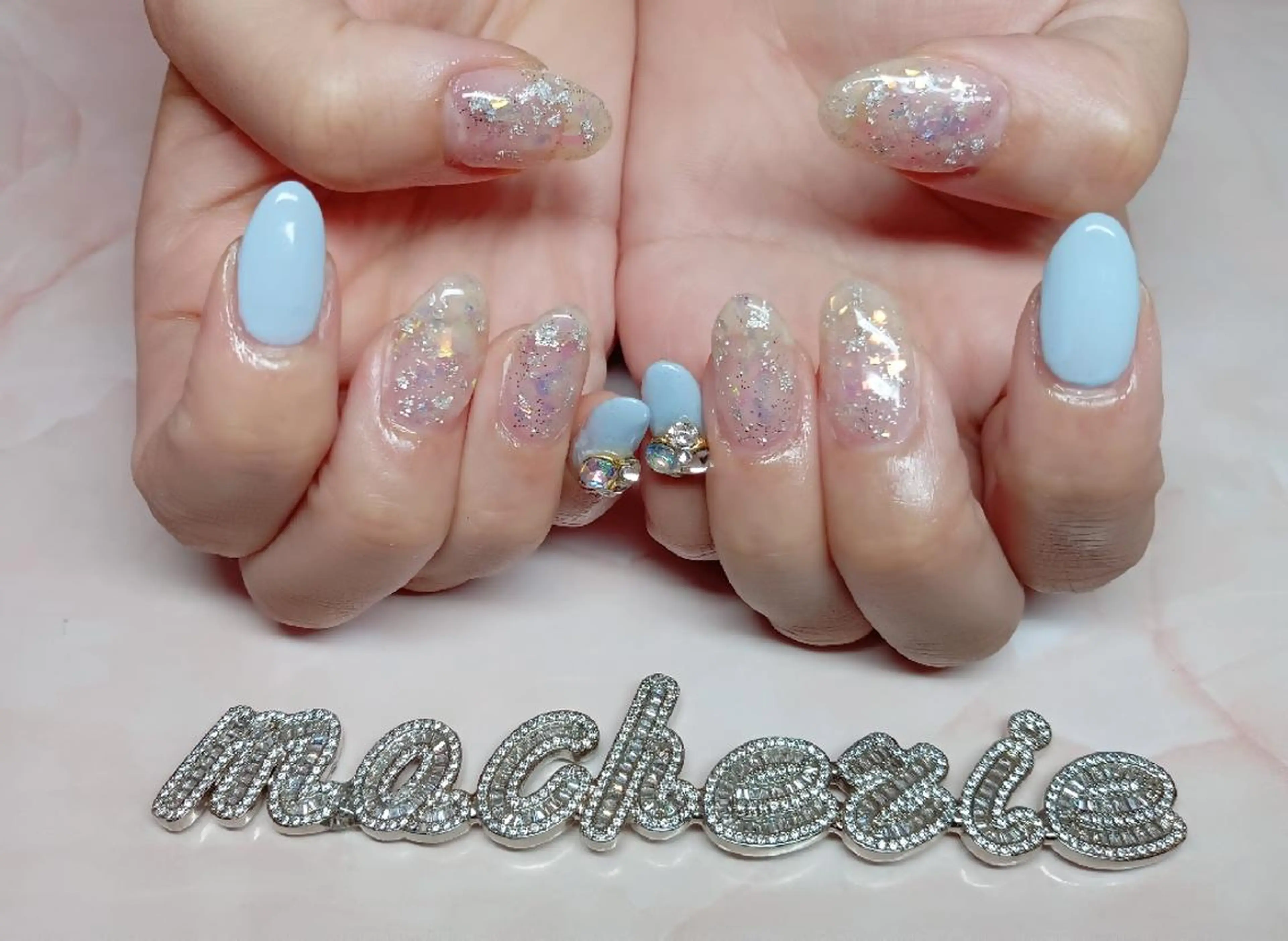 ネイル ブルー キラキラネイル ハンドネイル Nail Salon macherieのネイルデザイン