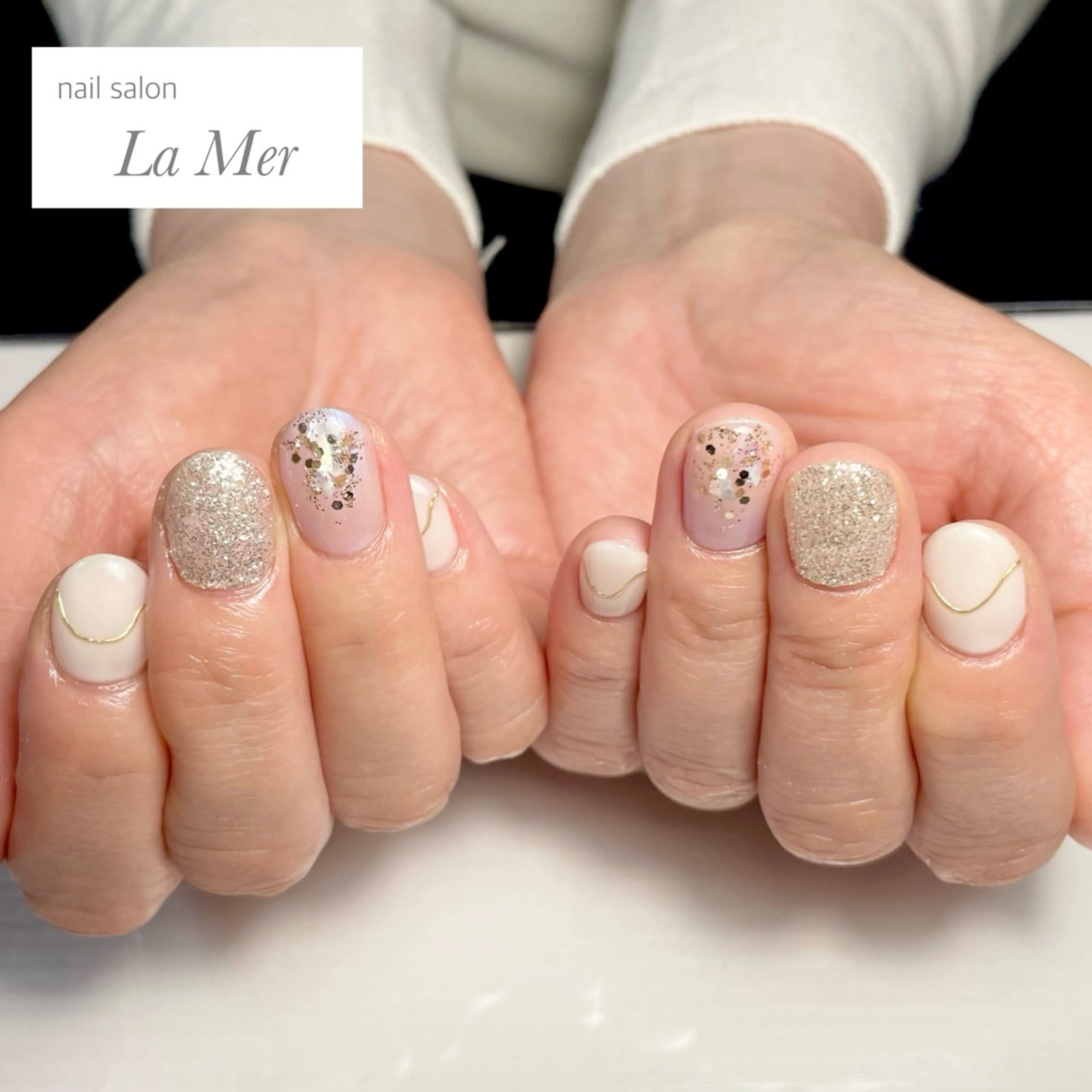 ネイル オーロラネイル ラメ(グリッター) ロングネイル ミラーネイル ピンク nailsalon La Merのネイルデザイン