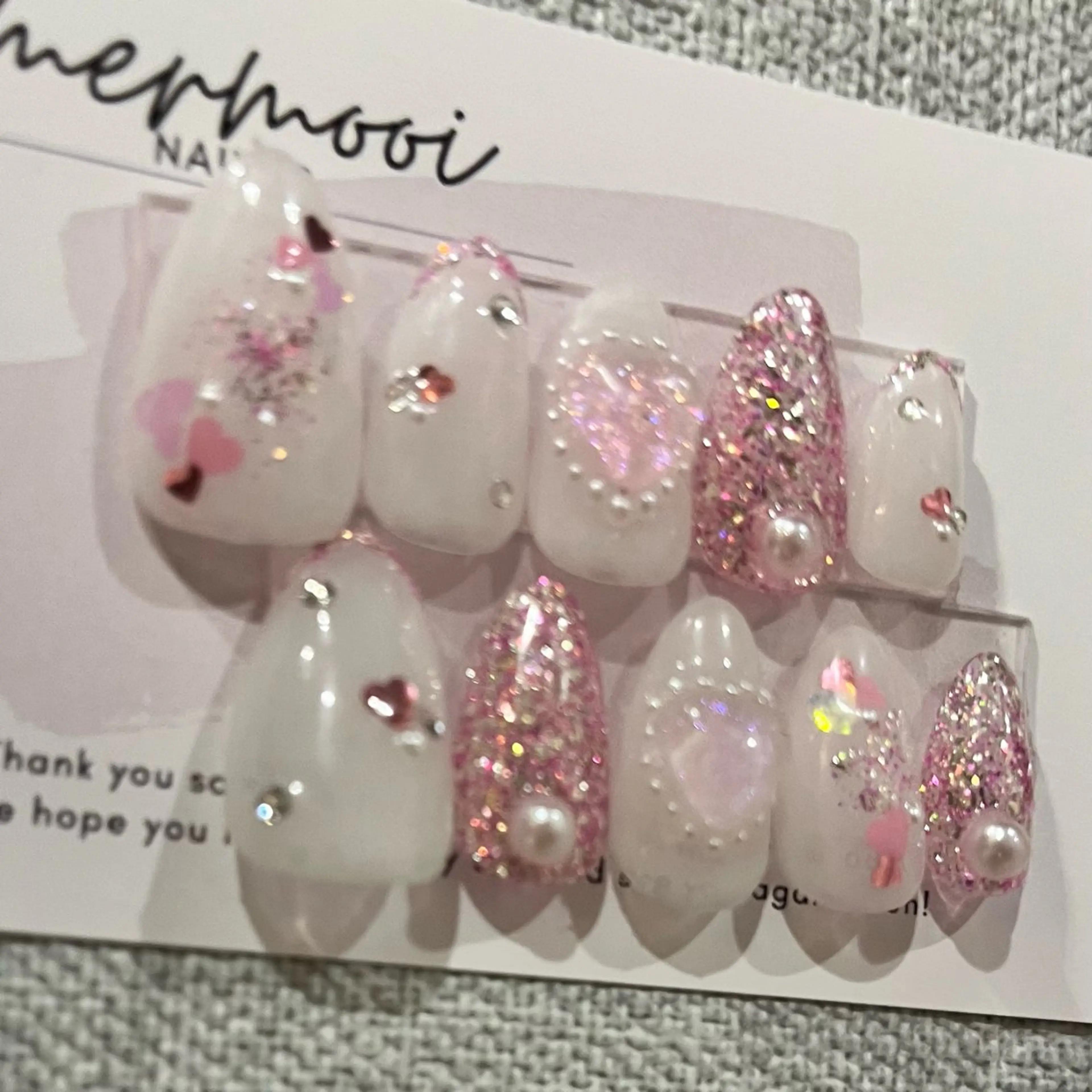 ネイル クリアネイル ジェルネイル ガーリー ハート ホログラムネイル melumooi nailのネイルデザイン