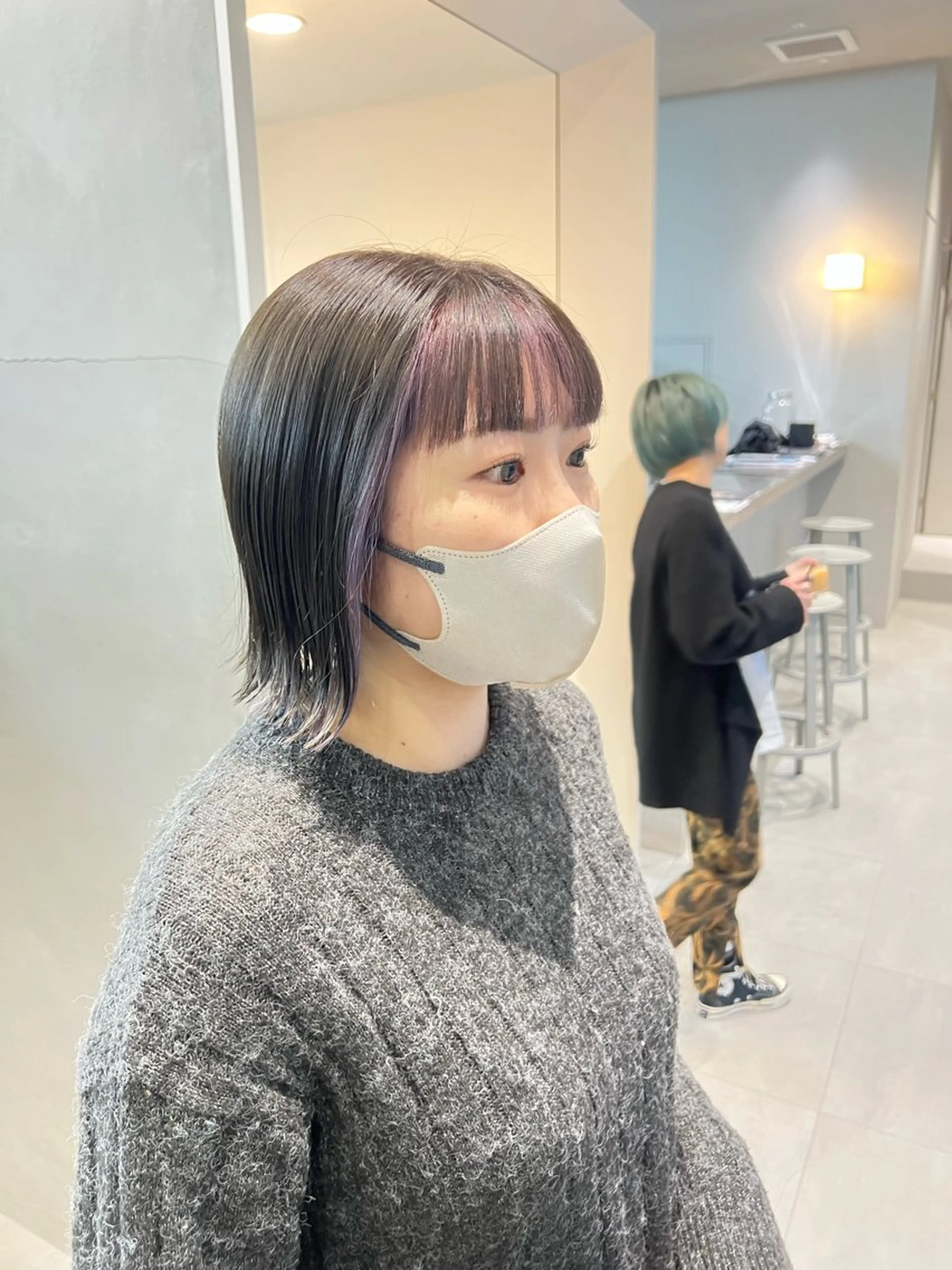 ショート カラー ミストバング ダークグレー ダークグレージュ グレージュ カット ヘアカラー トリートメント 吉沢遣人/レイヤー 艶カラー/抜け感のヘアスタイル