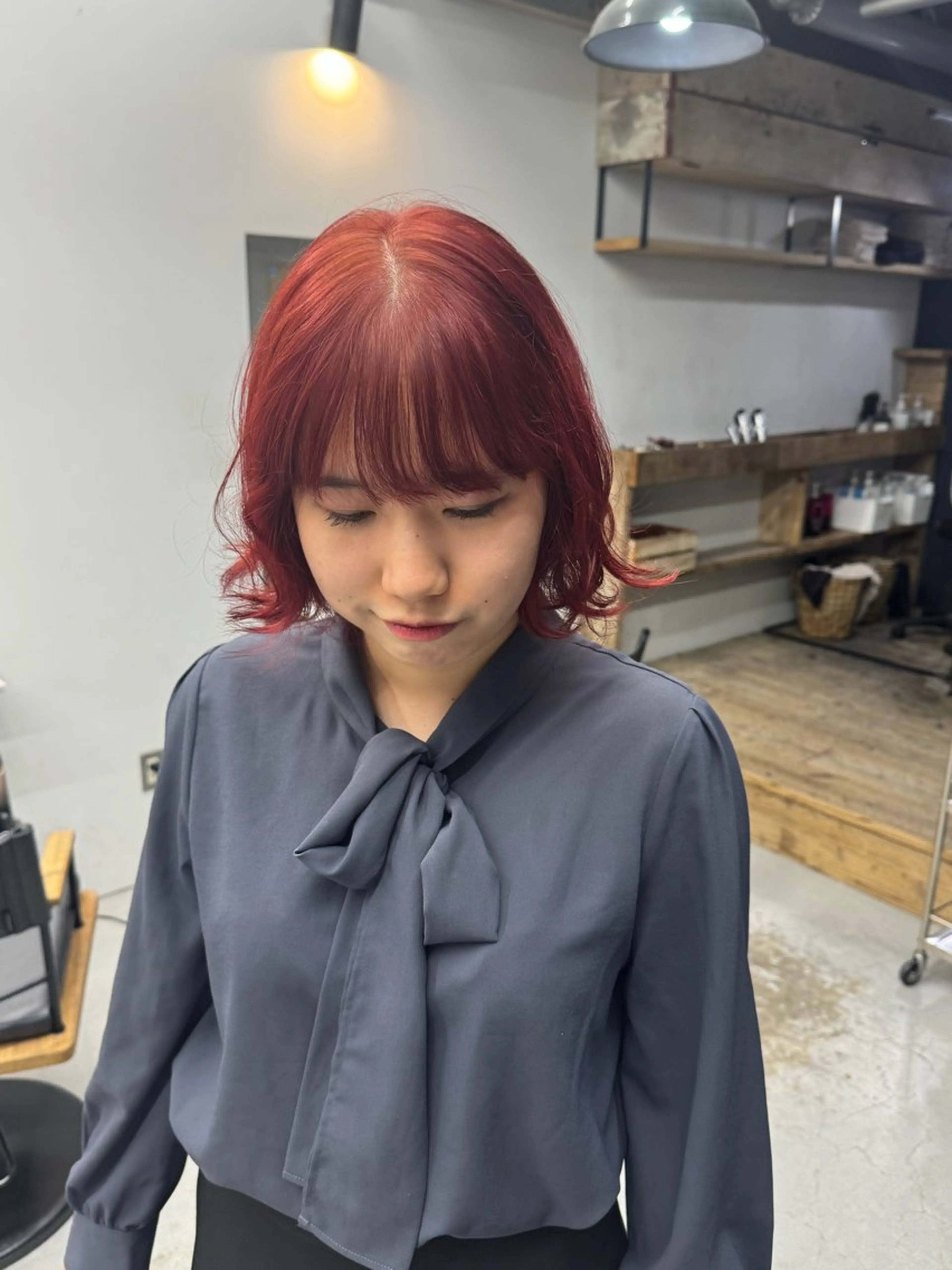 ミディアム カラー レッドカラー ヘアカラー ゆうと/ブリーチモデ ル/ストレートモデルのヘアスタイル