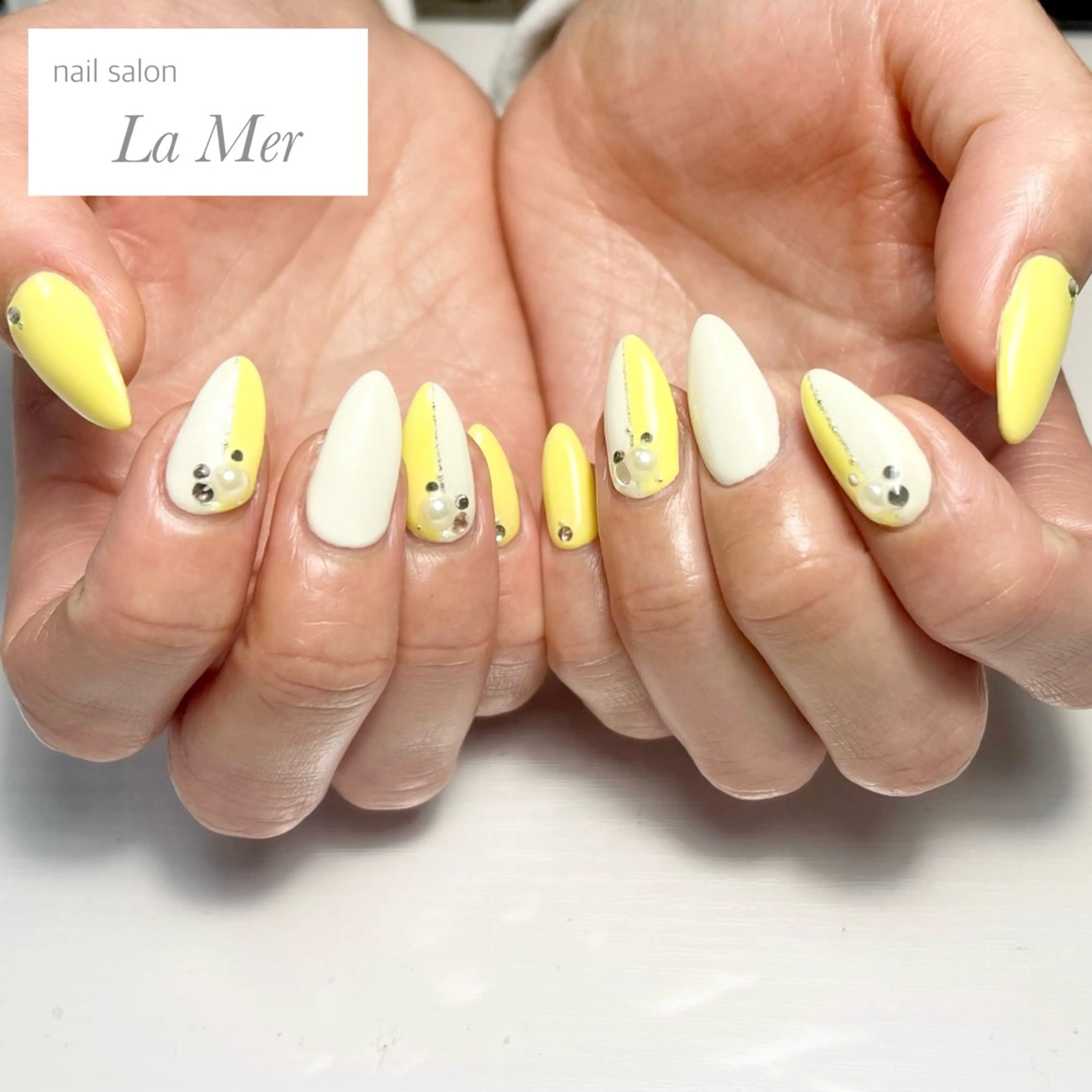 ネイル カジュアル ロングネイル オフィスネイル シルバー シンプルネイル ハンドネイル nailsalon La Merのネイルデザイン