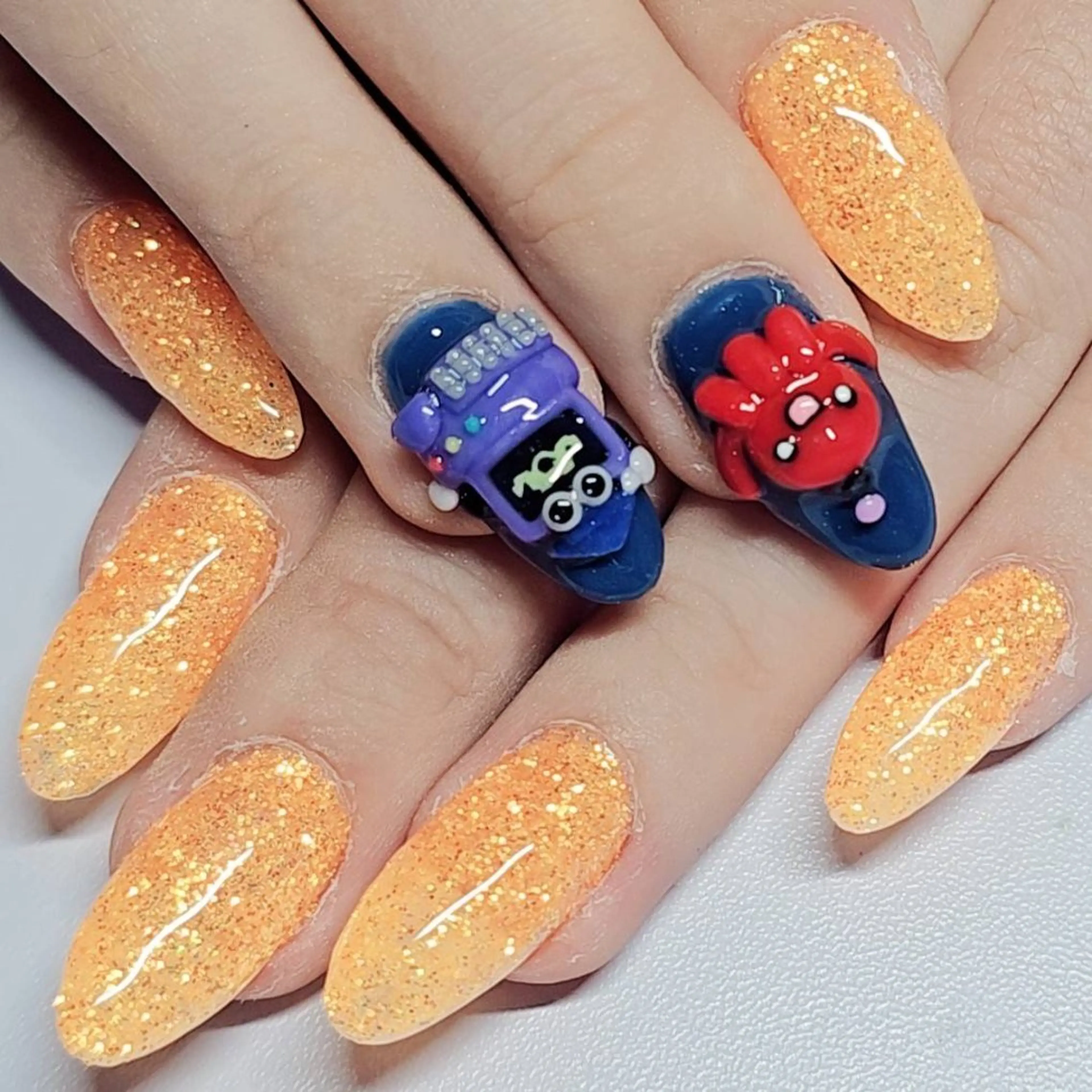 ネイル アートネイル ラメ(グリッター) ネイビー オレンジ ハンドネイル よしだ ひろきのネイルデザイン