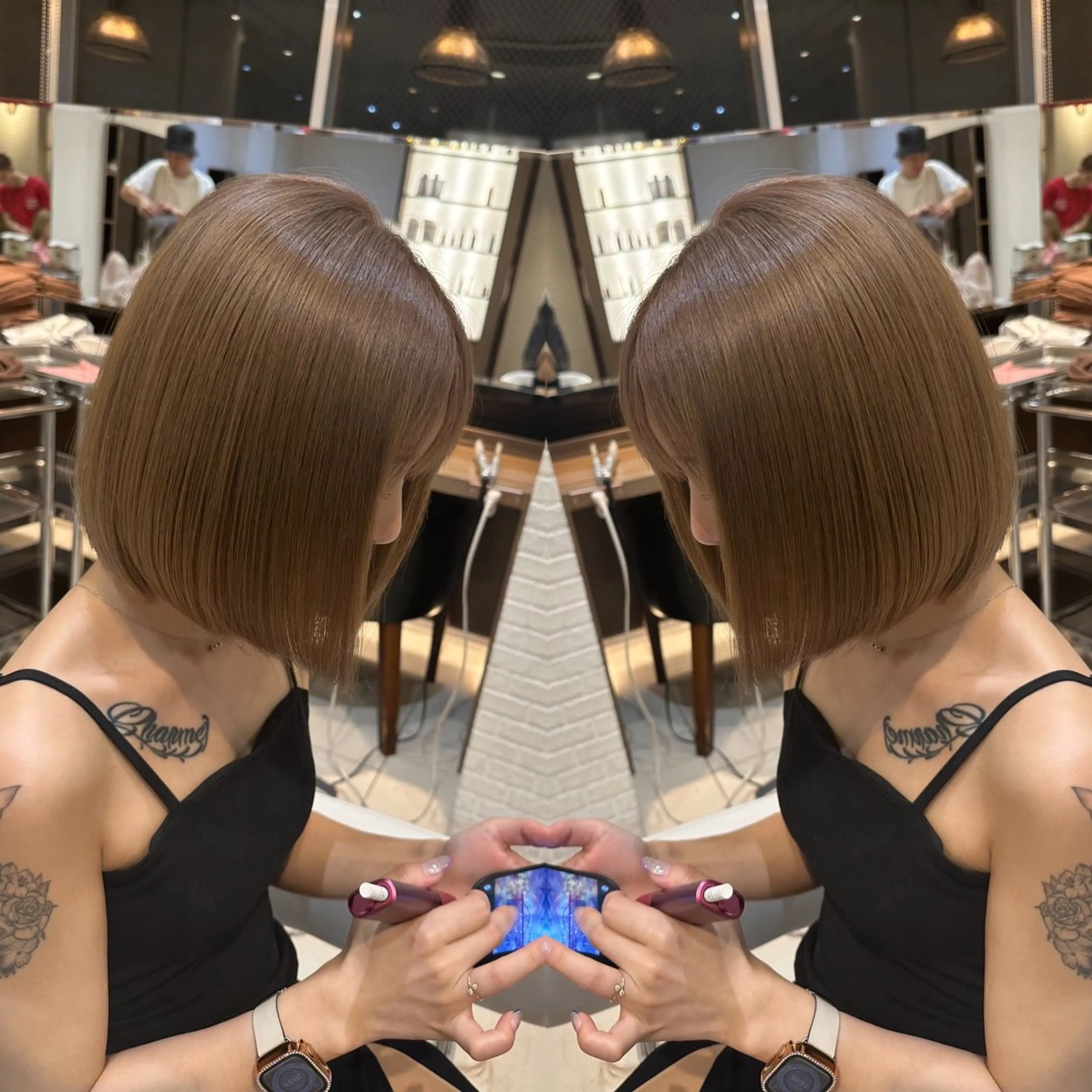 ショート カット ヘアカラー トリートメント バレイヤージュ ボブ🌈ナツヤのヘアスタイル