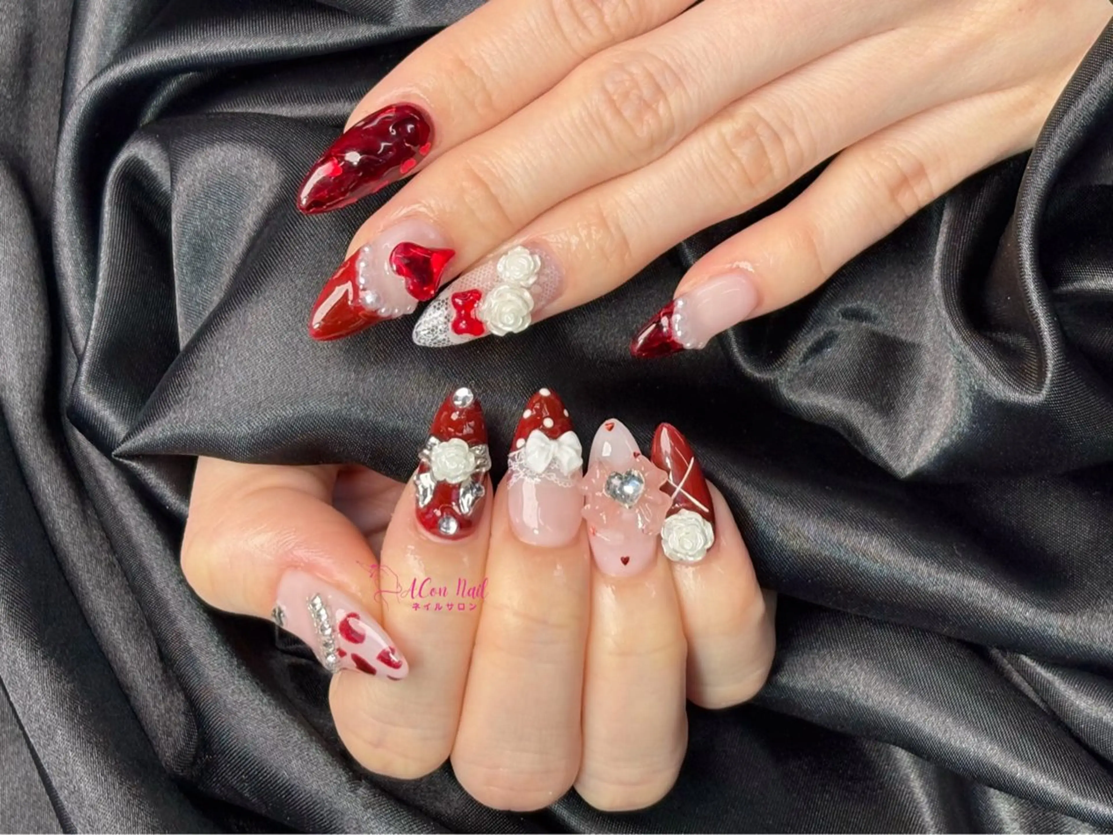 ネイル 桜ネイル 長さ出し フラワーネイル フレンチネイル ジェルネイル ハンドネイル AConNailSalon所属・ACon NailSalonのネイルデザイン