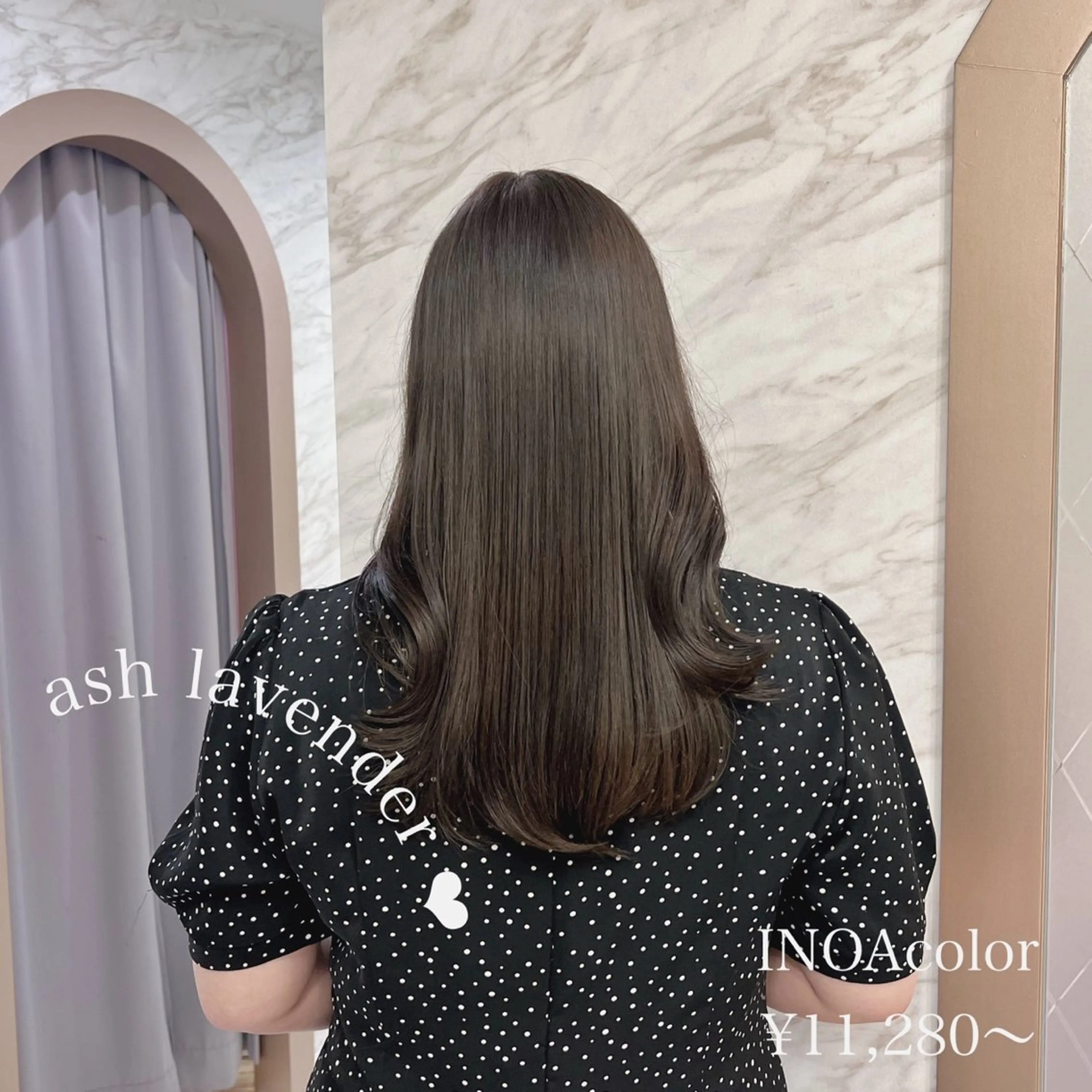 セミロング カラー ヘアアレンジ アッシュ ベージュカラー グレージュ ラベンダーカラー 韓国風ヘア 前髪/ 顔周り/とばみかのヘアスタイル