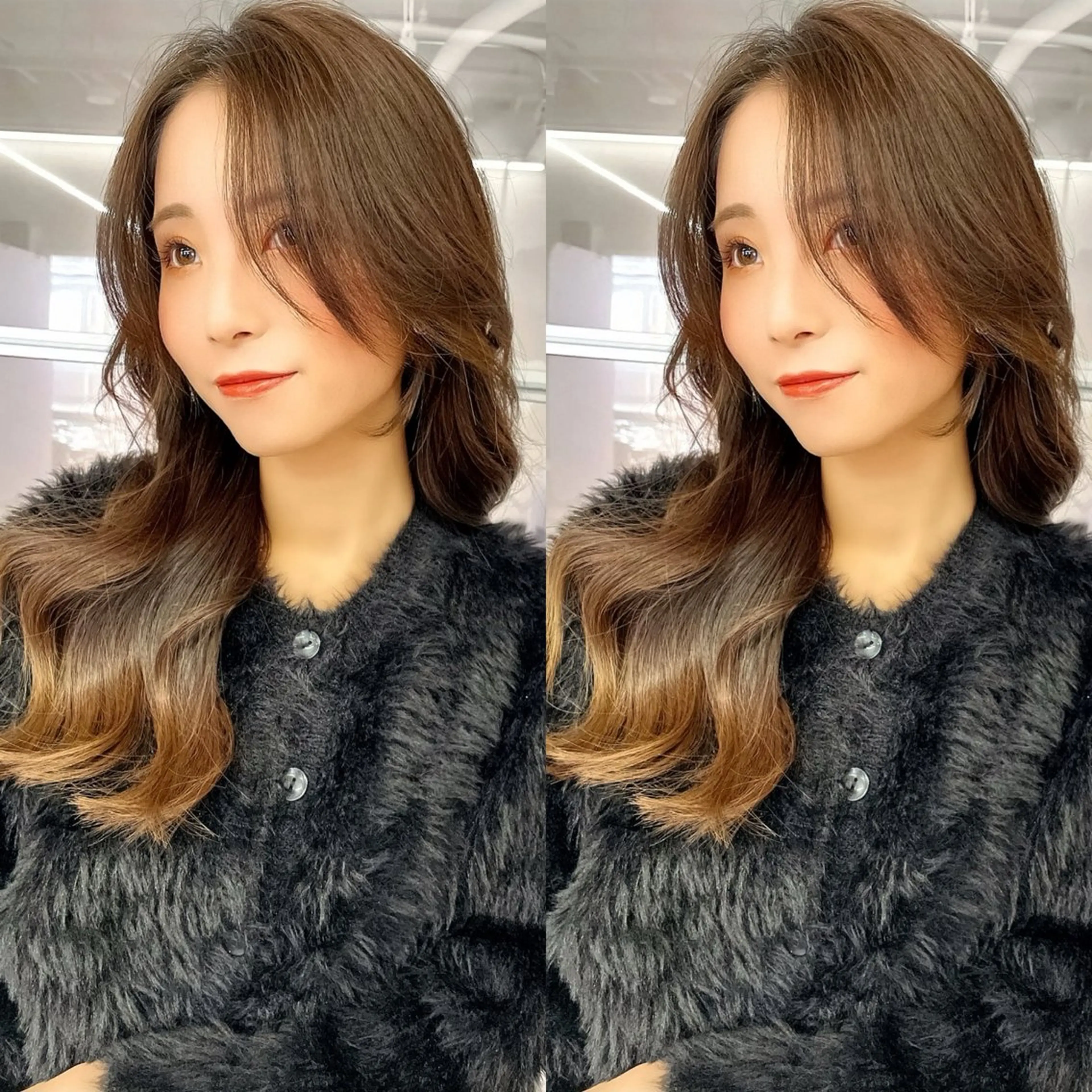 セミロング カラー レイヤー/髪質改善 /透け感カラー/艶髪のヘアスタイル