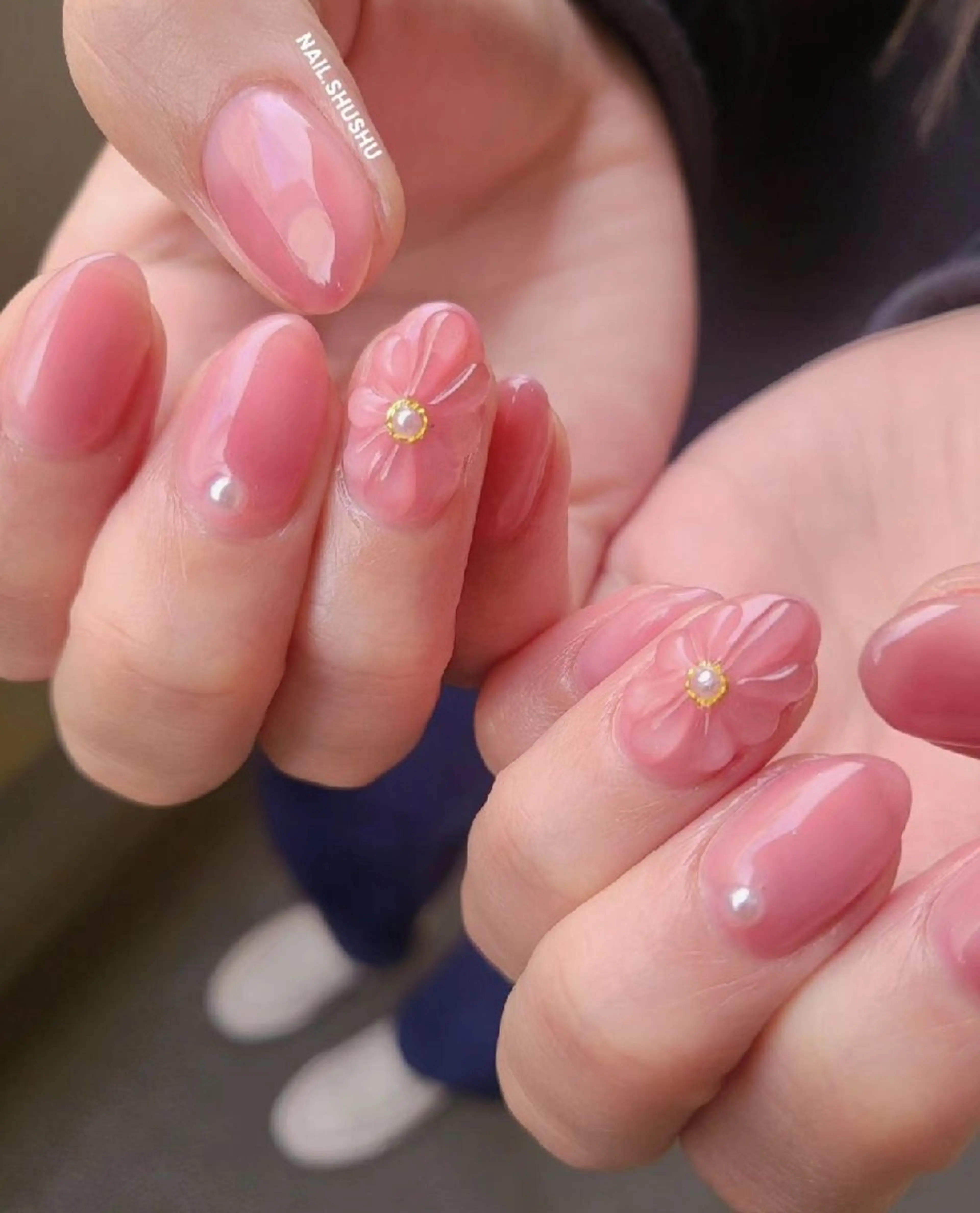 ネイル 持ち込み ニュアンスネイル ワンカラーネイル シンプルネイル 春ネイル ハンドネイル 3dパーツ/流行り 👧shushu❤️のネイルデザイン