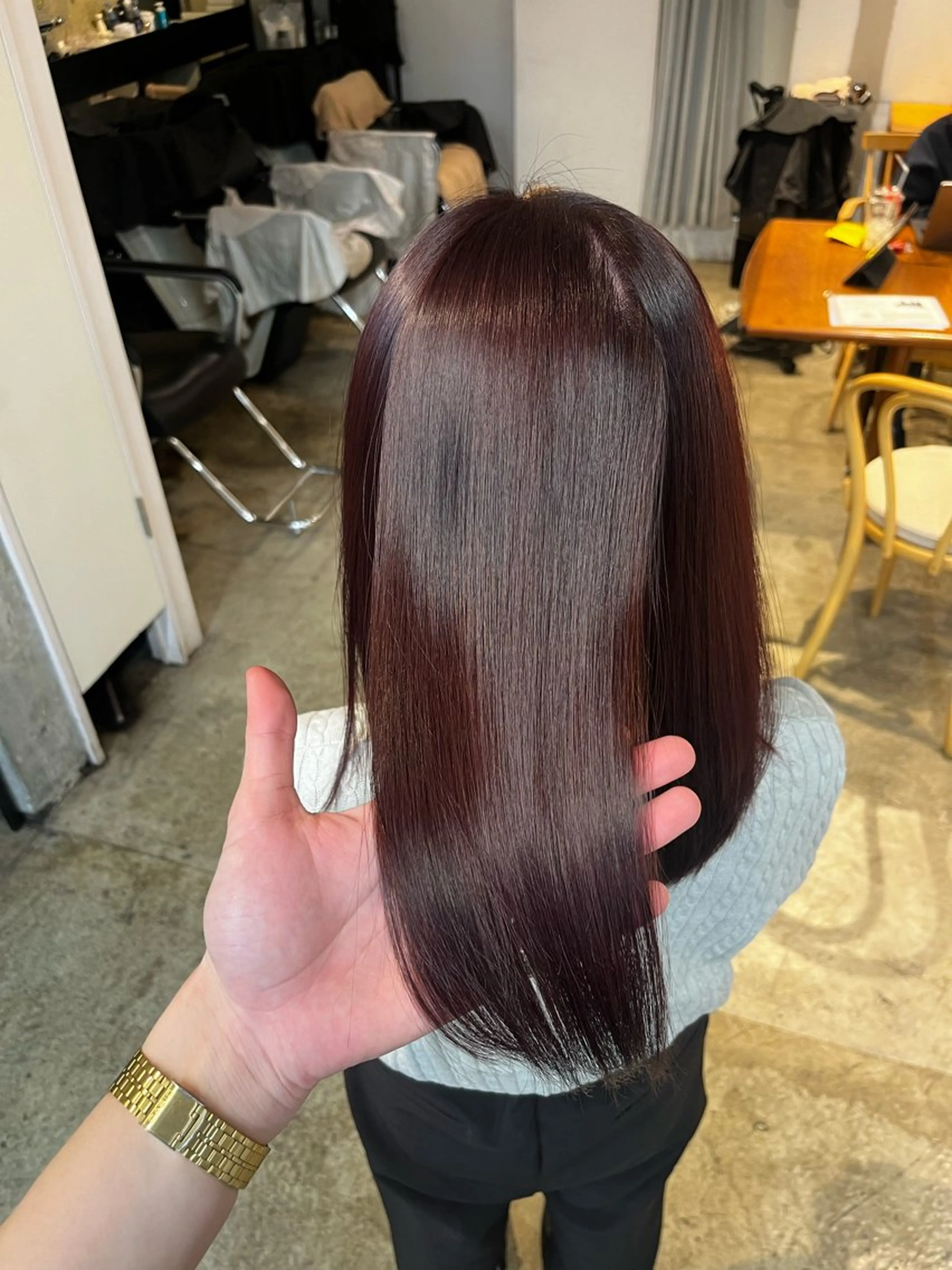ロング カラー 透明感カラー オレンジ ヘアカラー トリートメント AIN.ANLY 明治神宮前所属・ムツキ/品のある 艶カラー/縮毛矯正のヘアスタイル