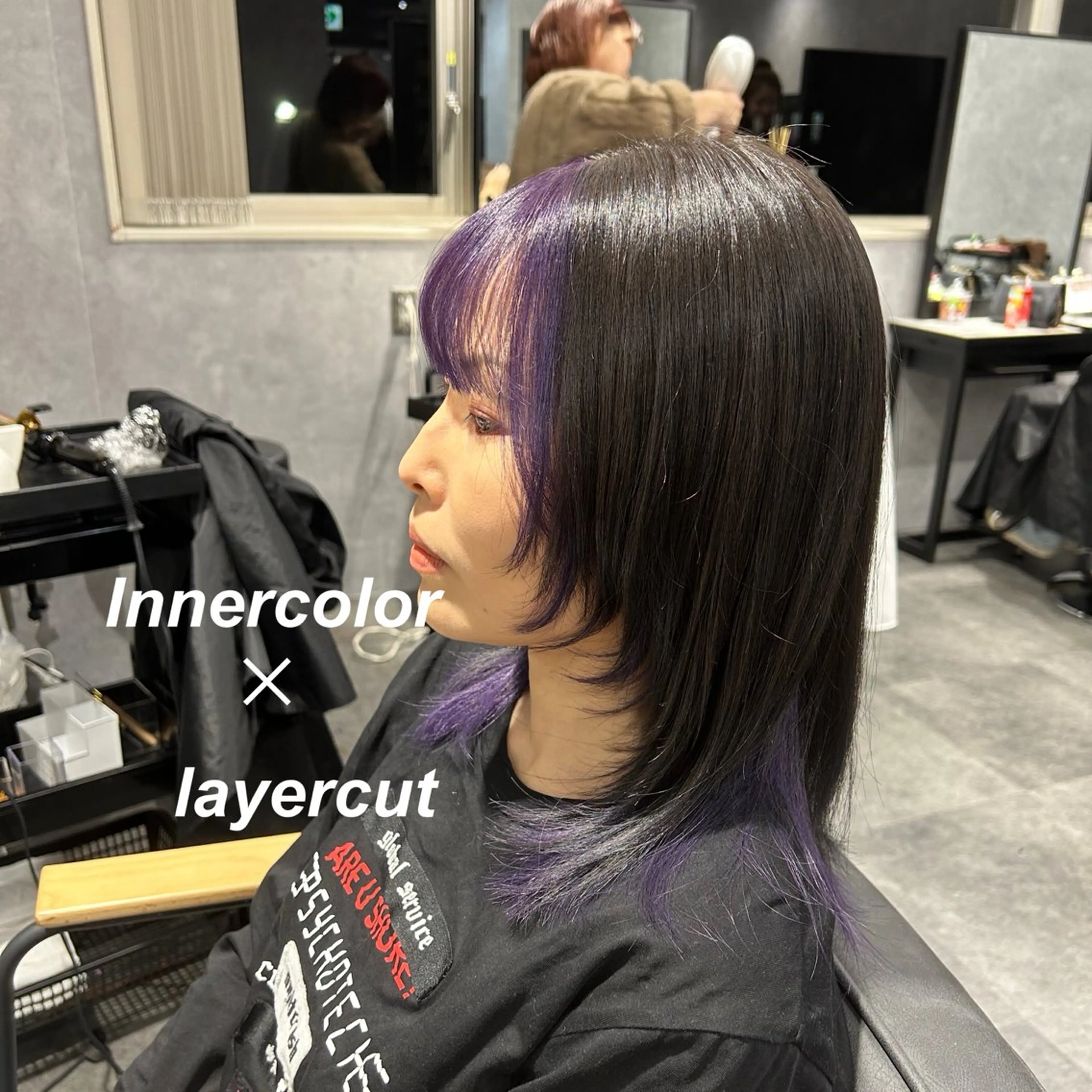 セミロング カラー レイヤーカット カット ヘアカラー プルエクステ/インナ ーカラー🦊はるなのヘアスタイル