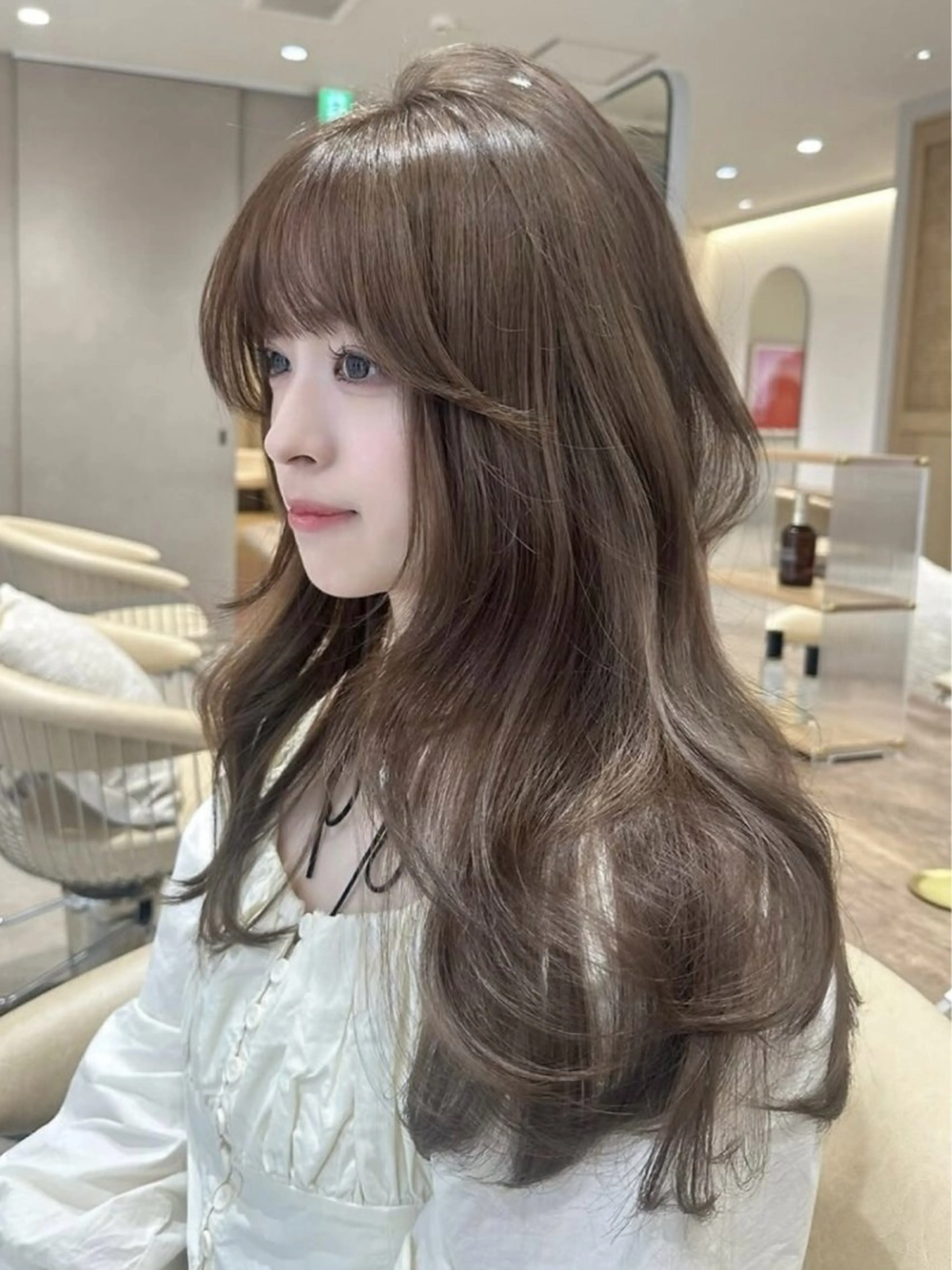 ロング 髪質改善 レイヤーカット 韓国🇰🇷レイヤー 似合わせ顔まわりのヘアスタイル