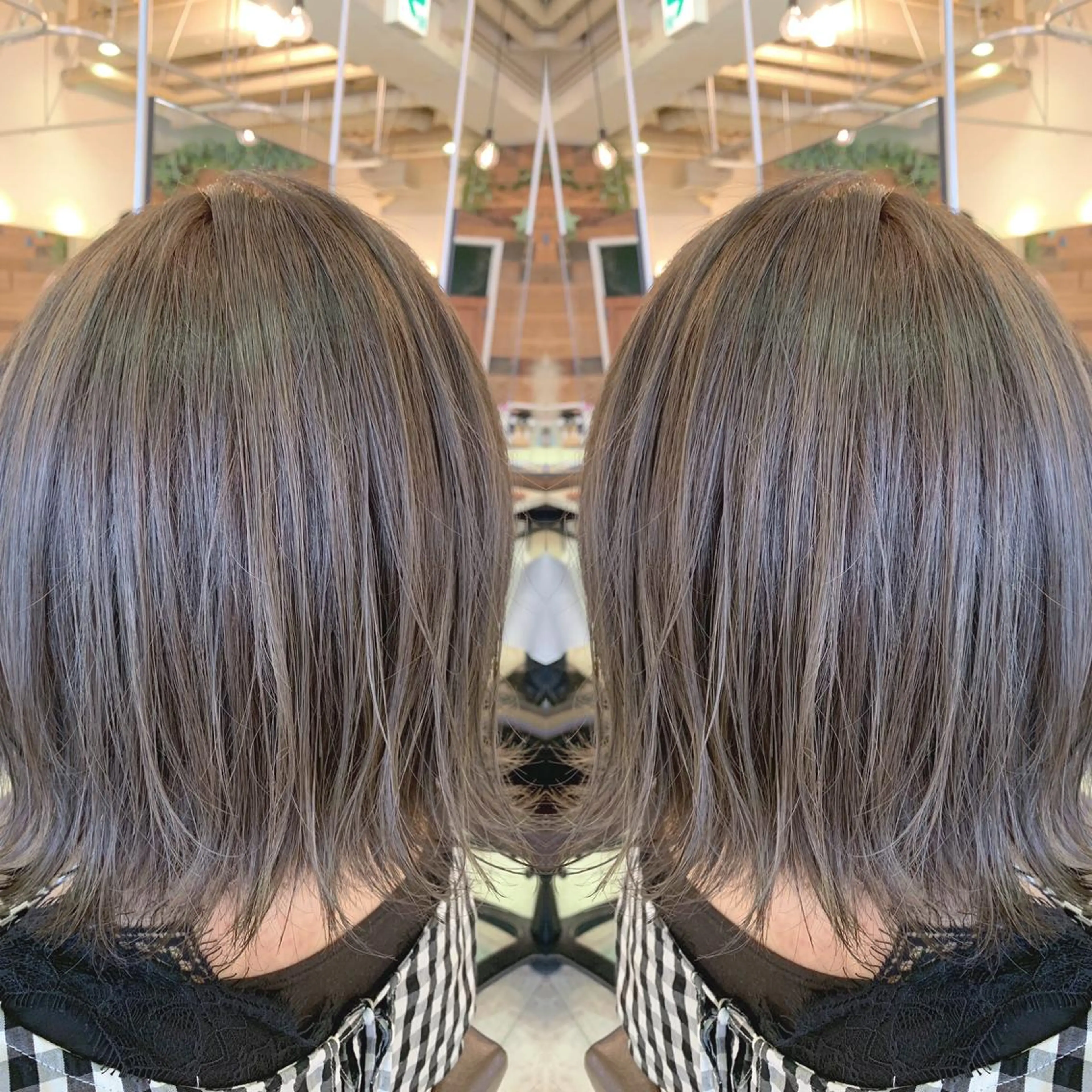 ミディアム カラー アッシュ グレージュ イルミナカラー 青木 茂樹⭐️ 透明感カラーのヘアスタイル